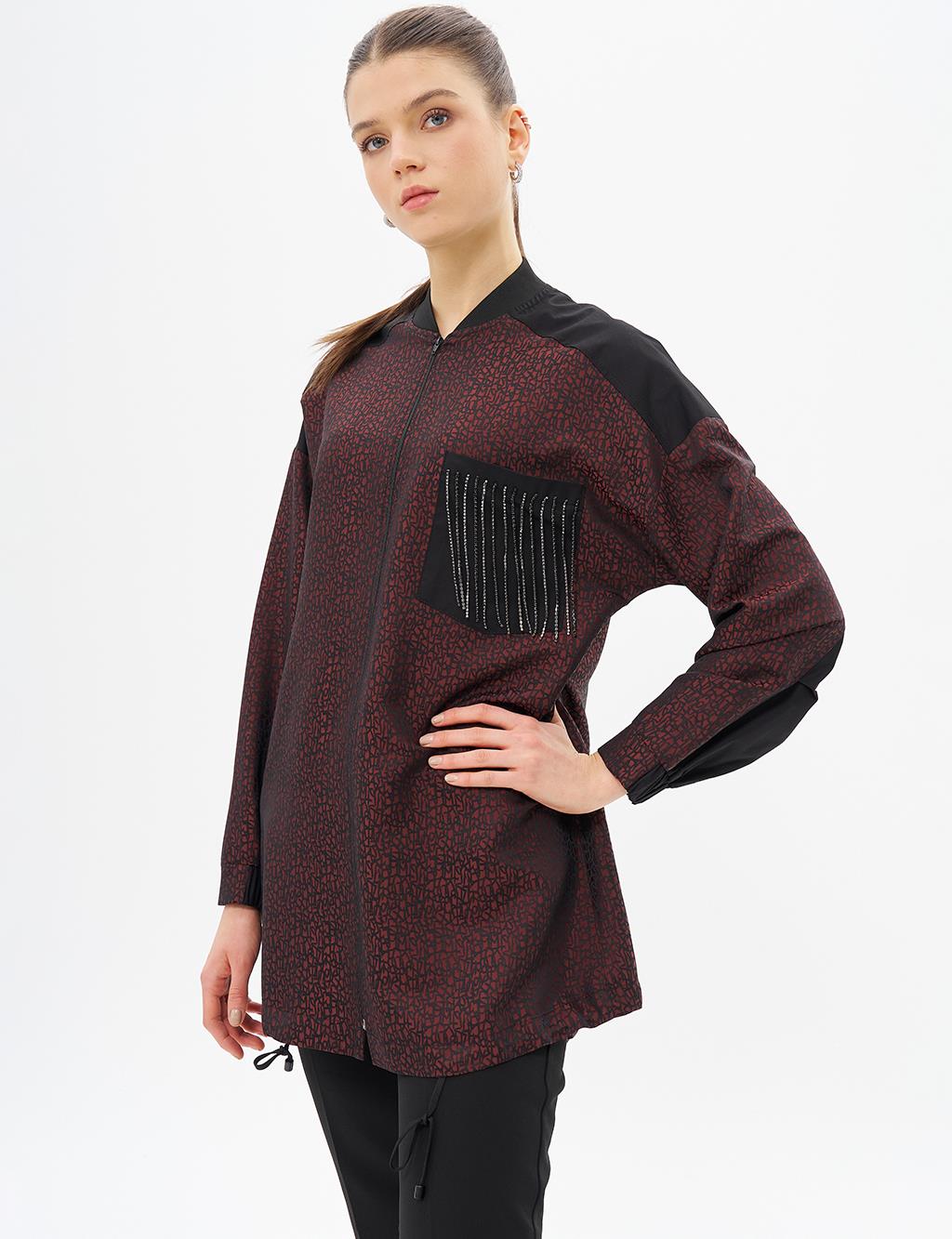 College Collar Abstract Pattern Tunic Chestnut