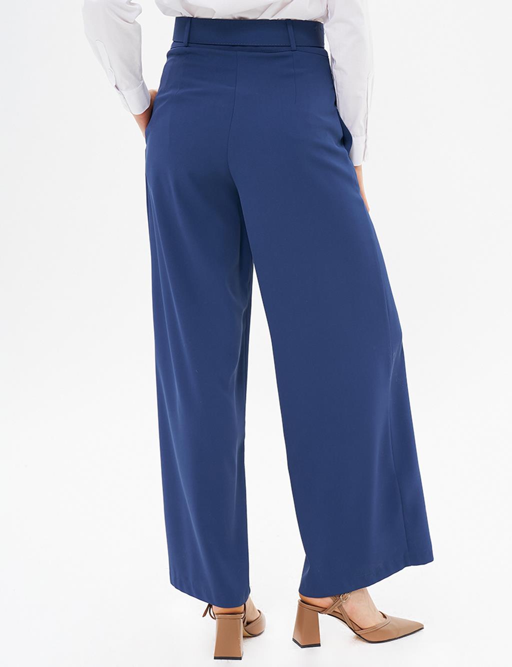Wide Leg Pants with Belt Detail Indigo