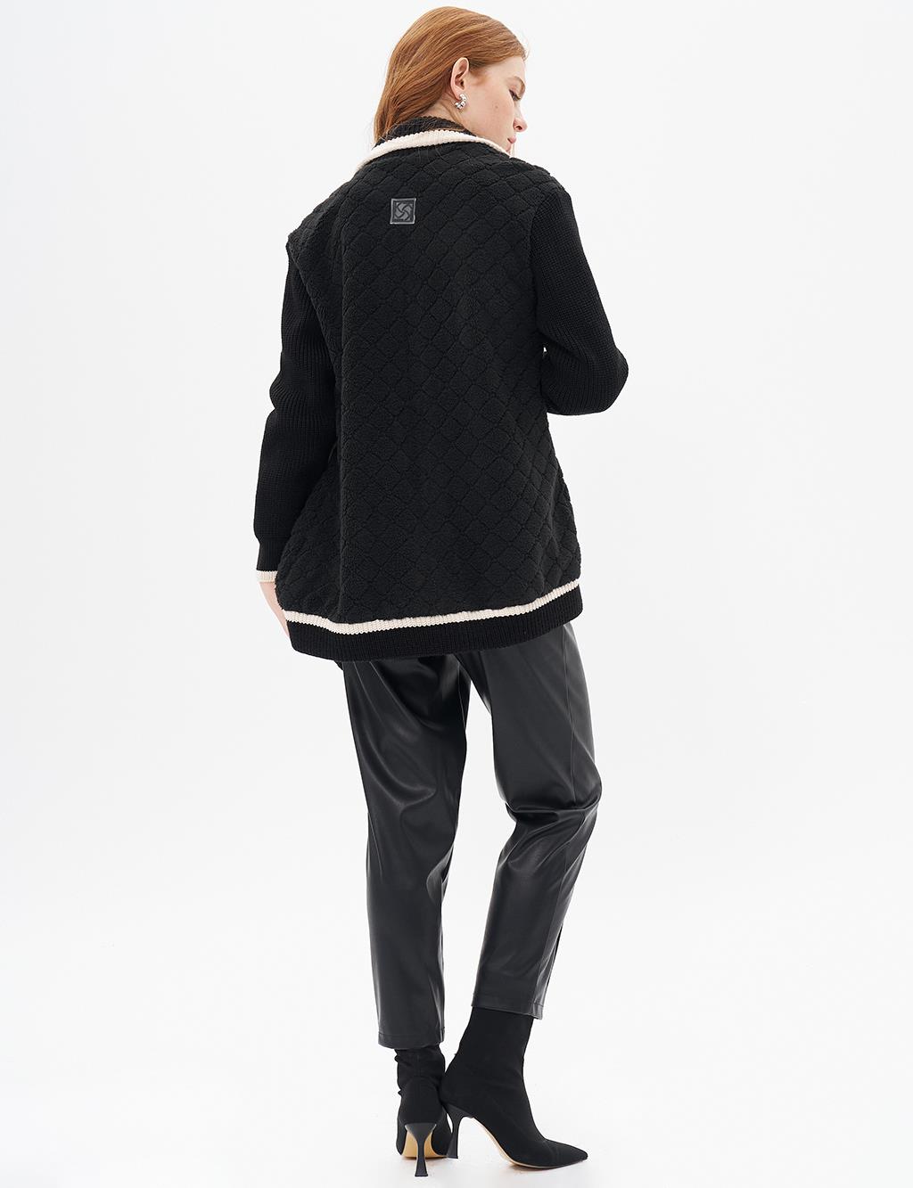 Knitwear Garnished Plush Jacket Black