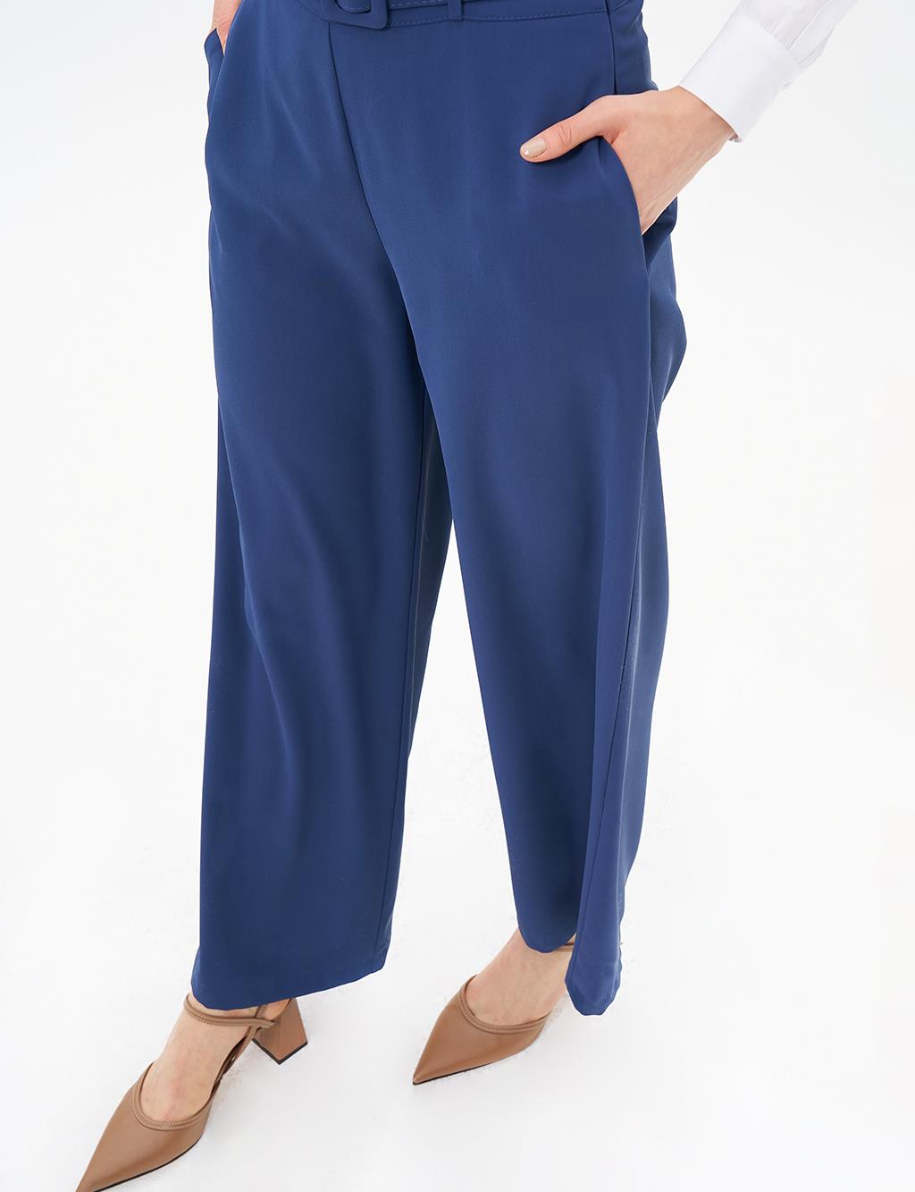Wide Leg Pants with Belt Detail Indigo