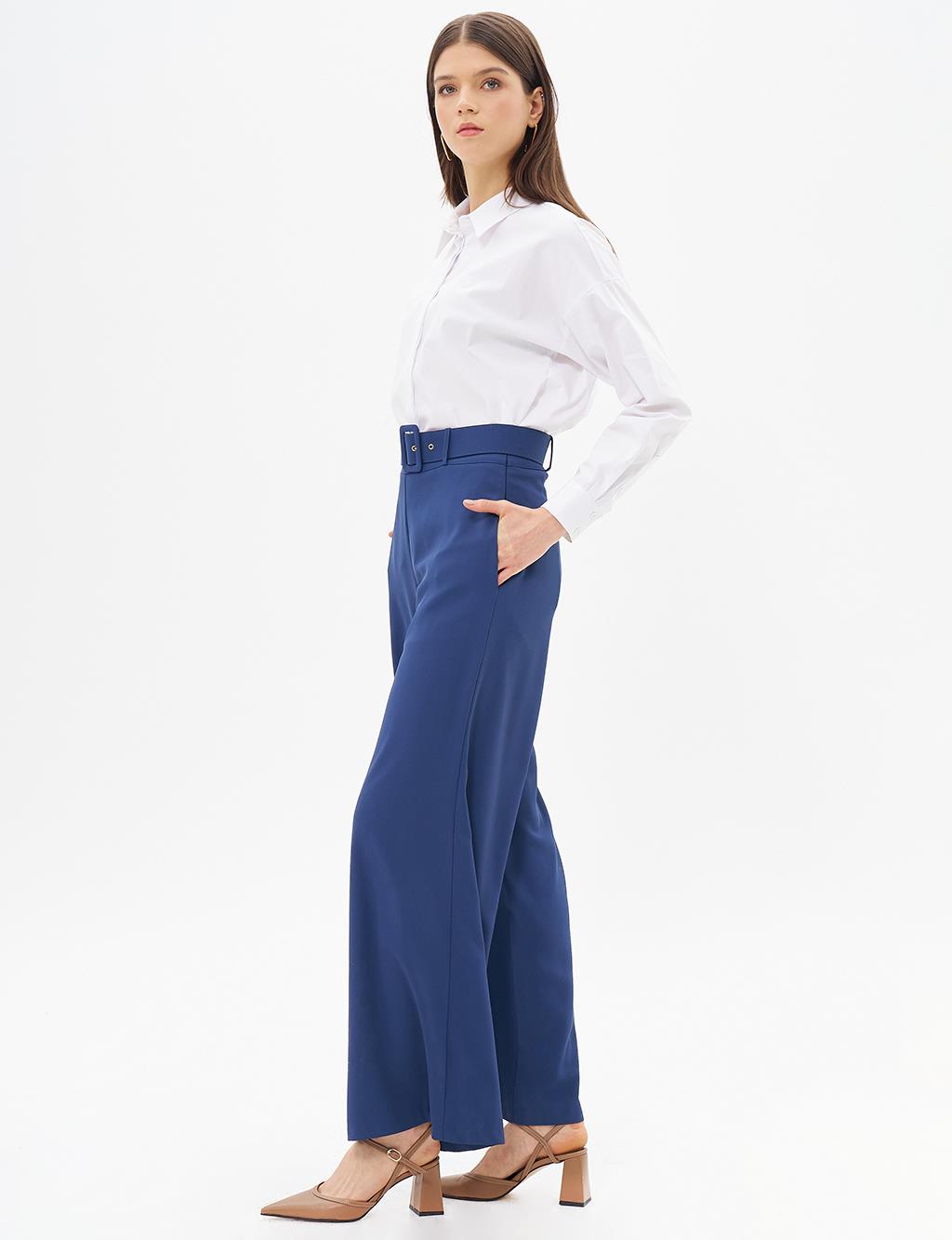 Wide Leg Pants with Belt Detail Indigo