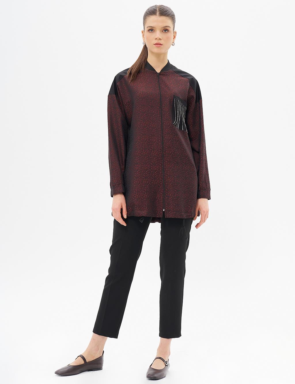 College Collar Abstract Pattern Tunic Chestnut