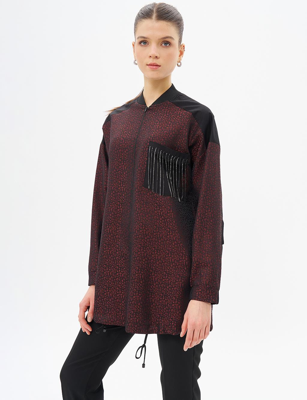 College Collar Abstract Pattern Tunic Chestnut