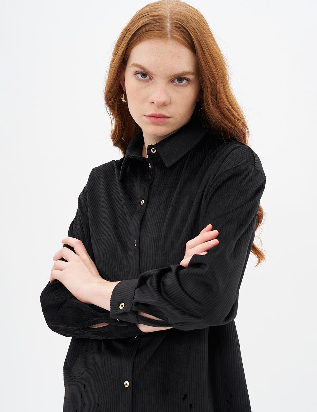 Laser Cut Velvet Tunic Black