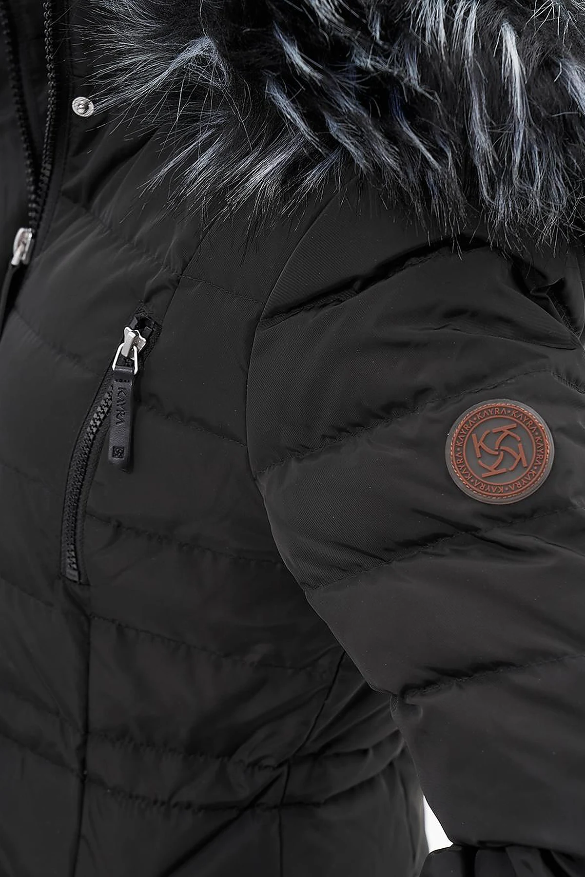 Down Feather Filled Waist Gathered Coat Black
