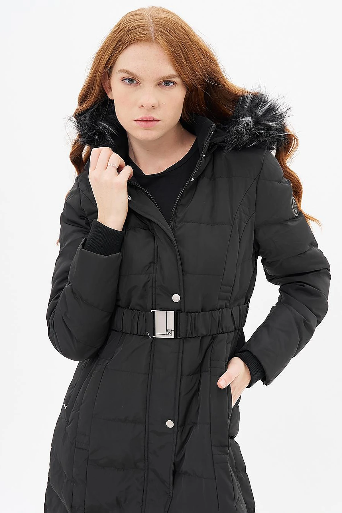 Belted Down Filled Coat Black