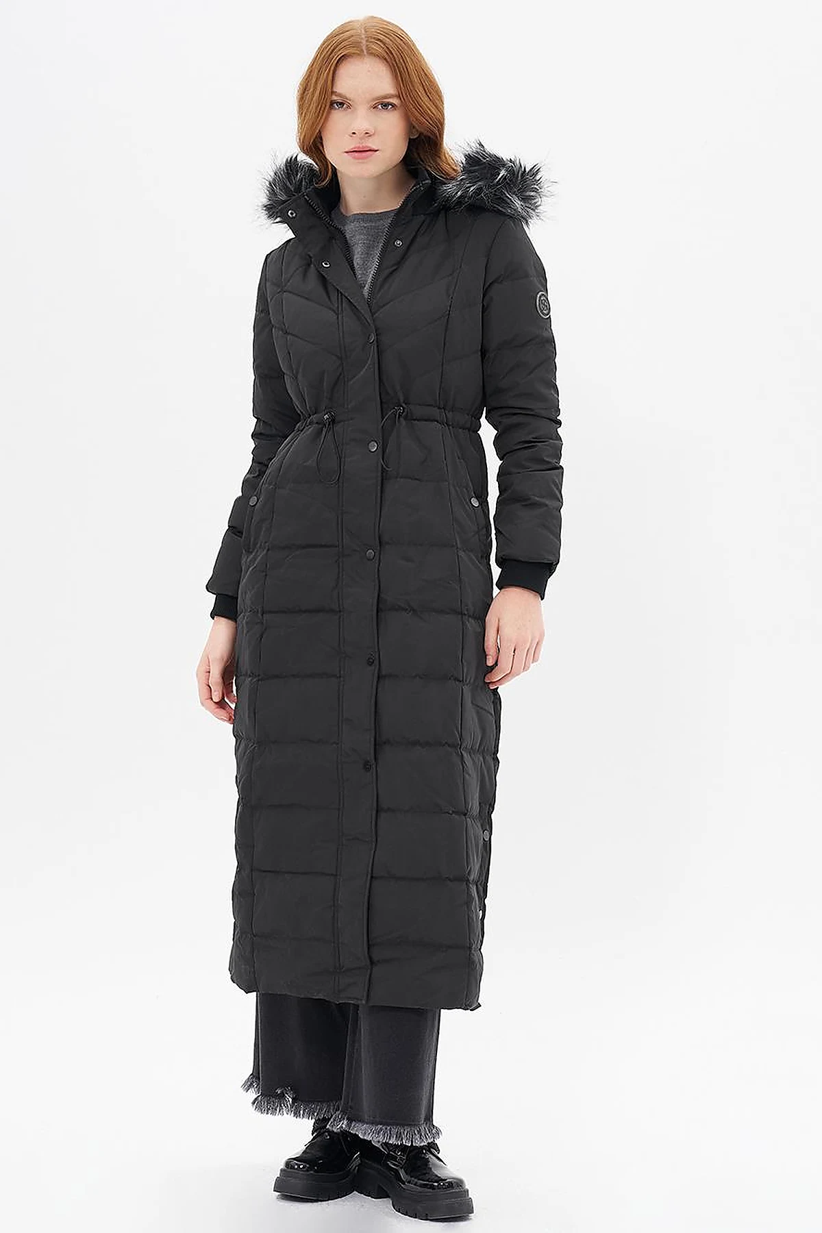Faux Fur Down Coat Black