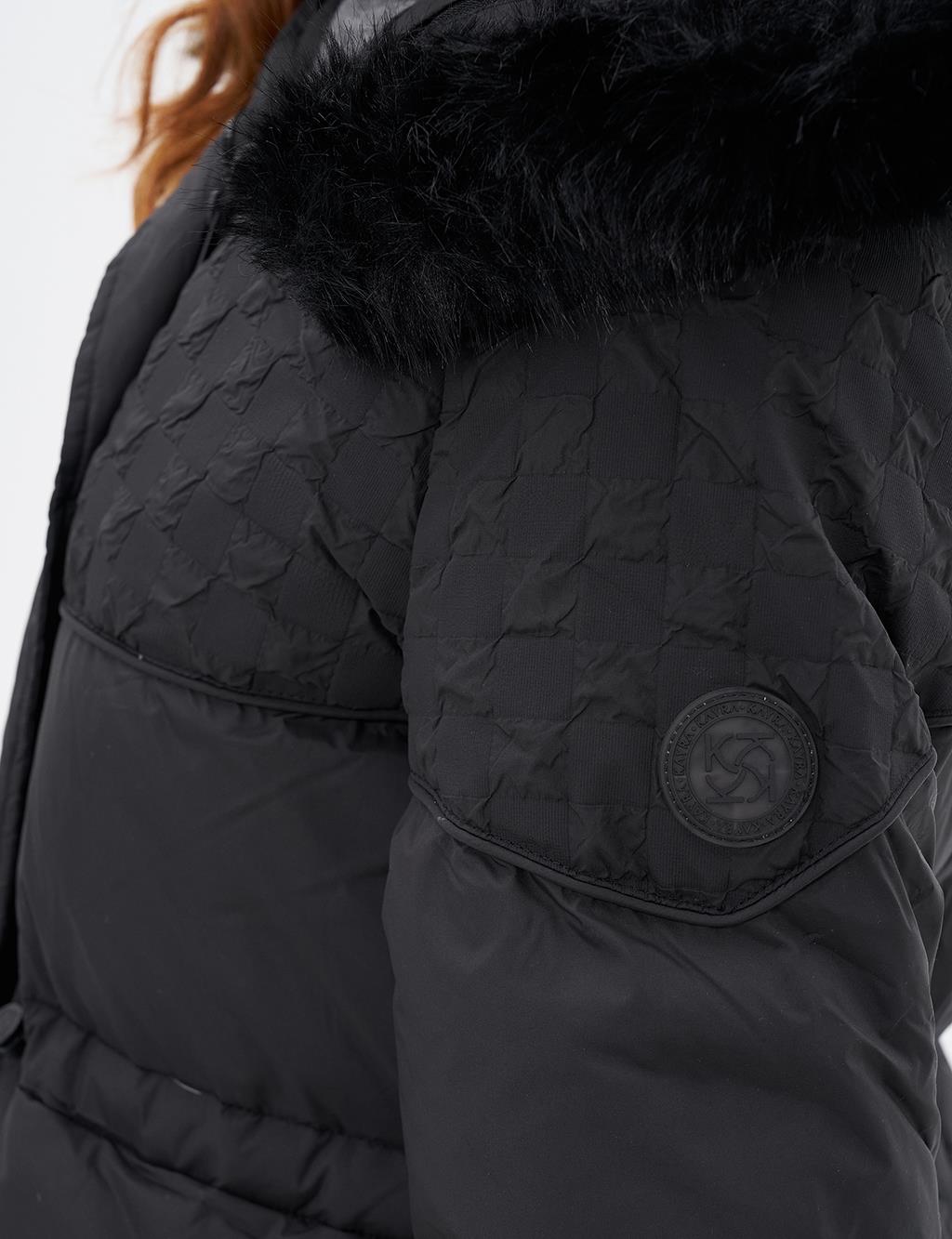 Polka Dot Detailed Down Coat Black