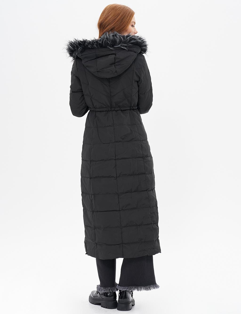 Faux Fur Down Coat Black