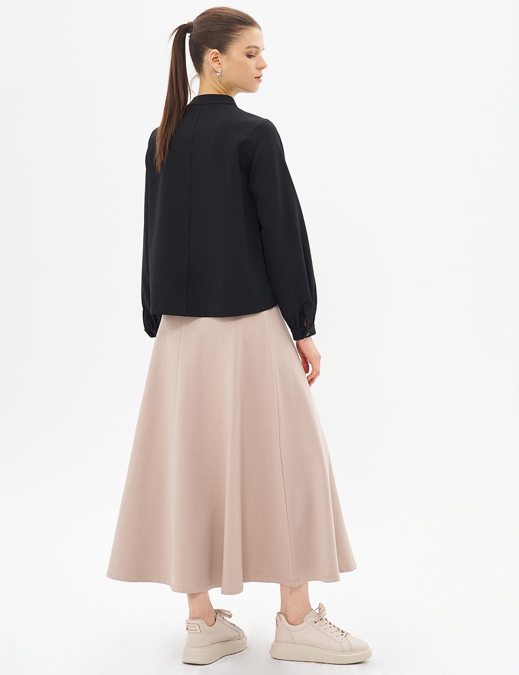 Button Detailed Mandarin Collar Blouse Black