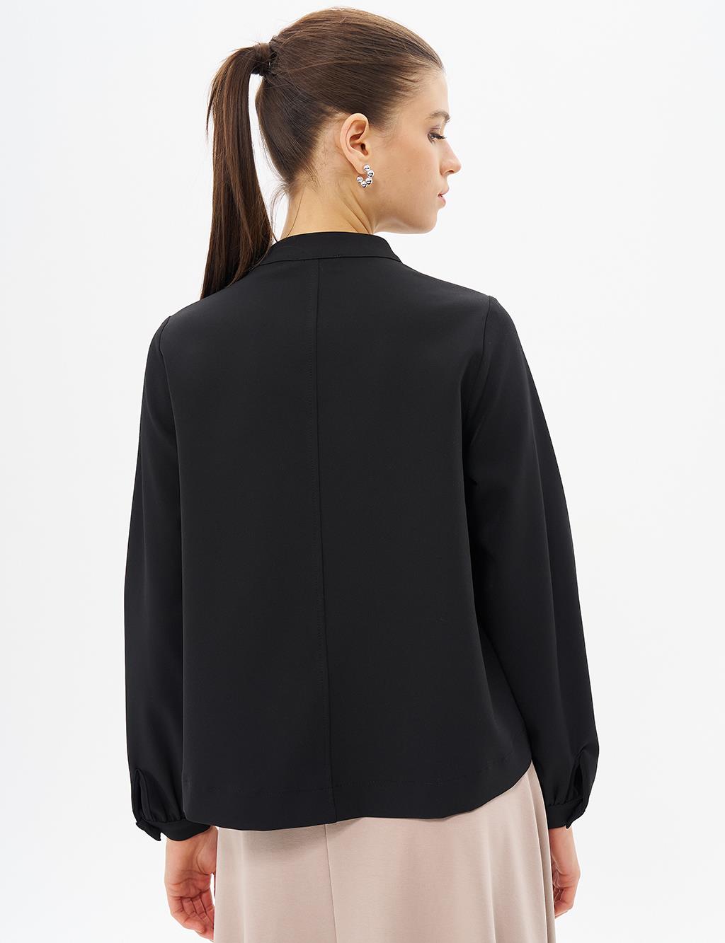 Button Detailed Mandarin Collar Blouse Black
