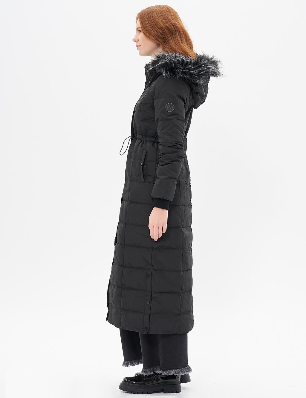 Faux Fur Down Coat Black