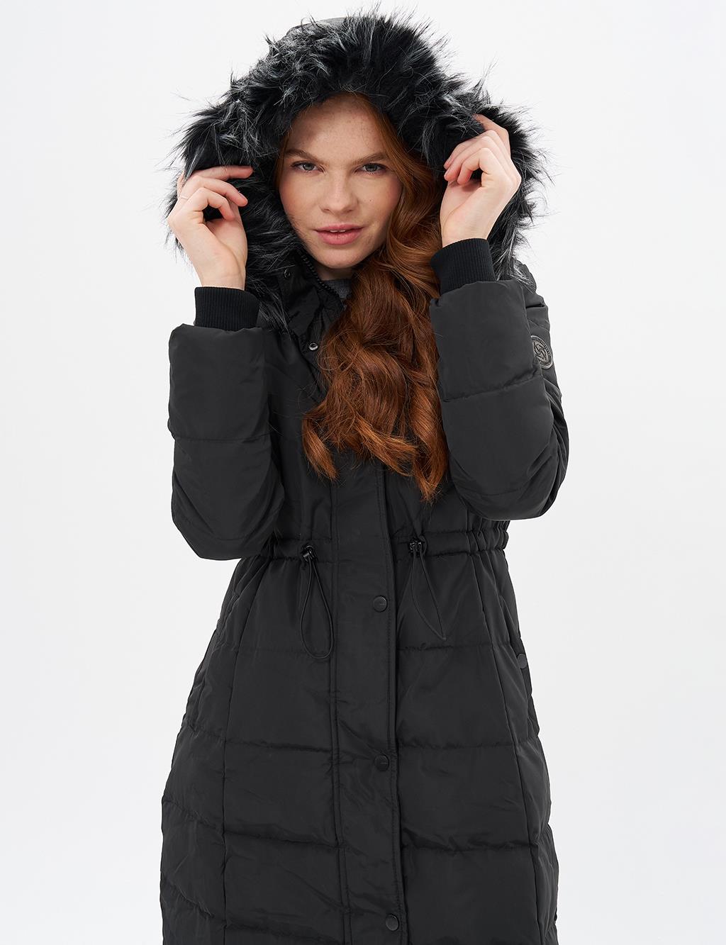 Faux Fur Down Coat Black