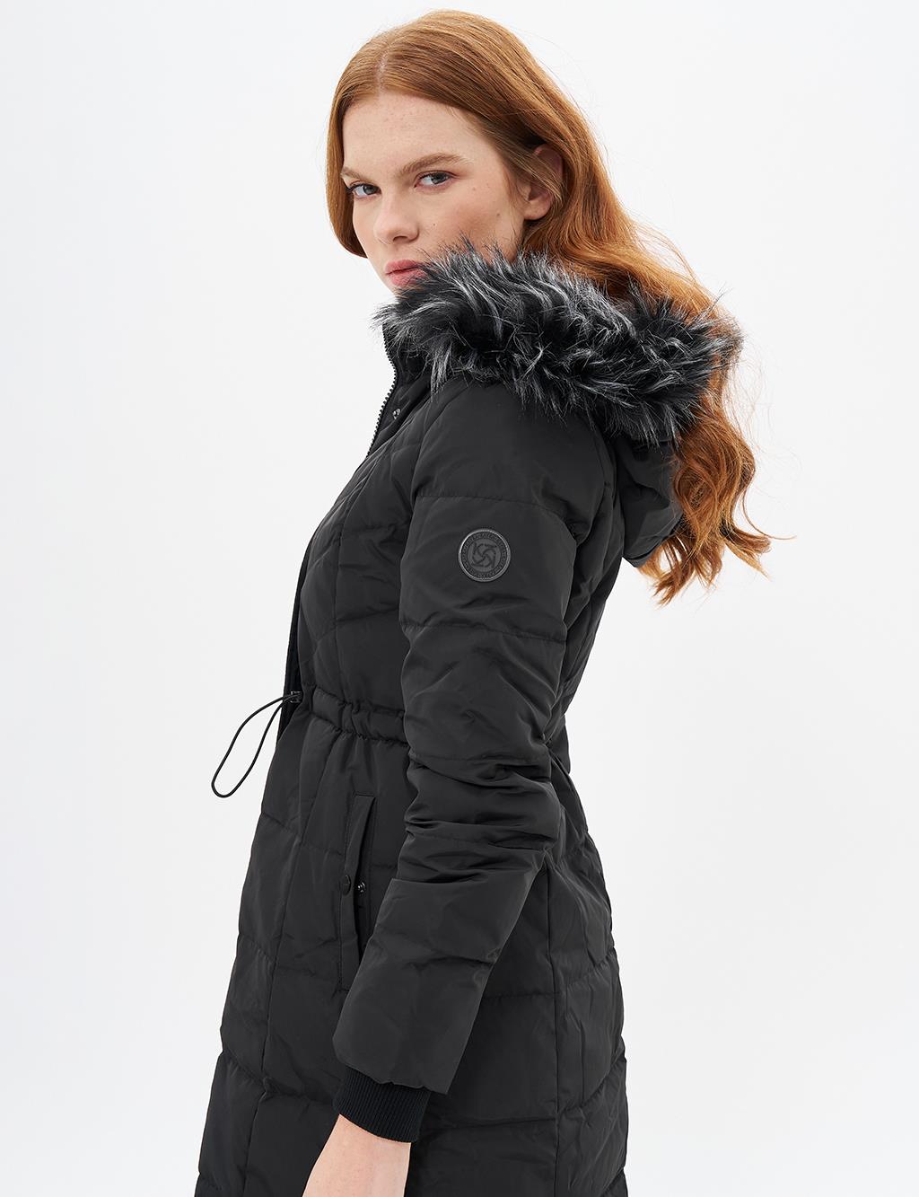 Faux Fur Down Coat Black