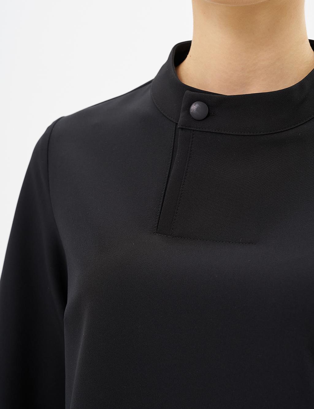 Button Detailed Mandarin Collar Blouse Black