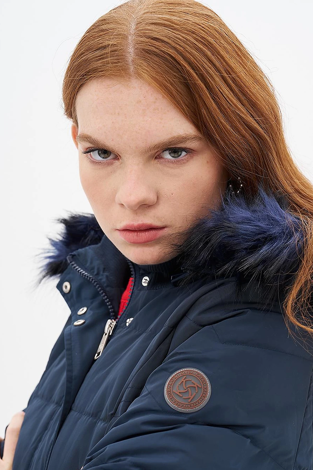 Belted Goose Feather Filled Coat Navy Blue