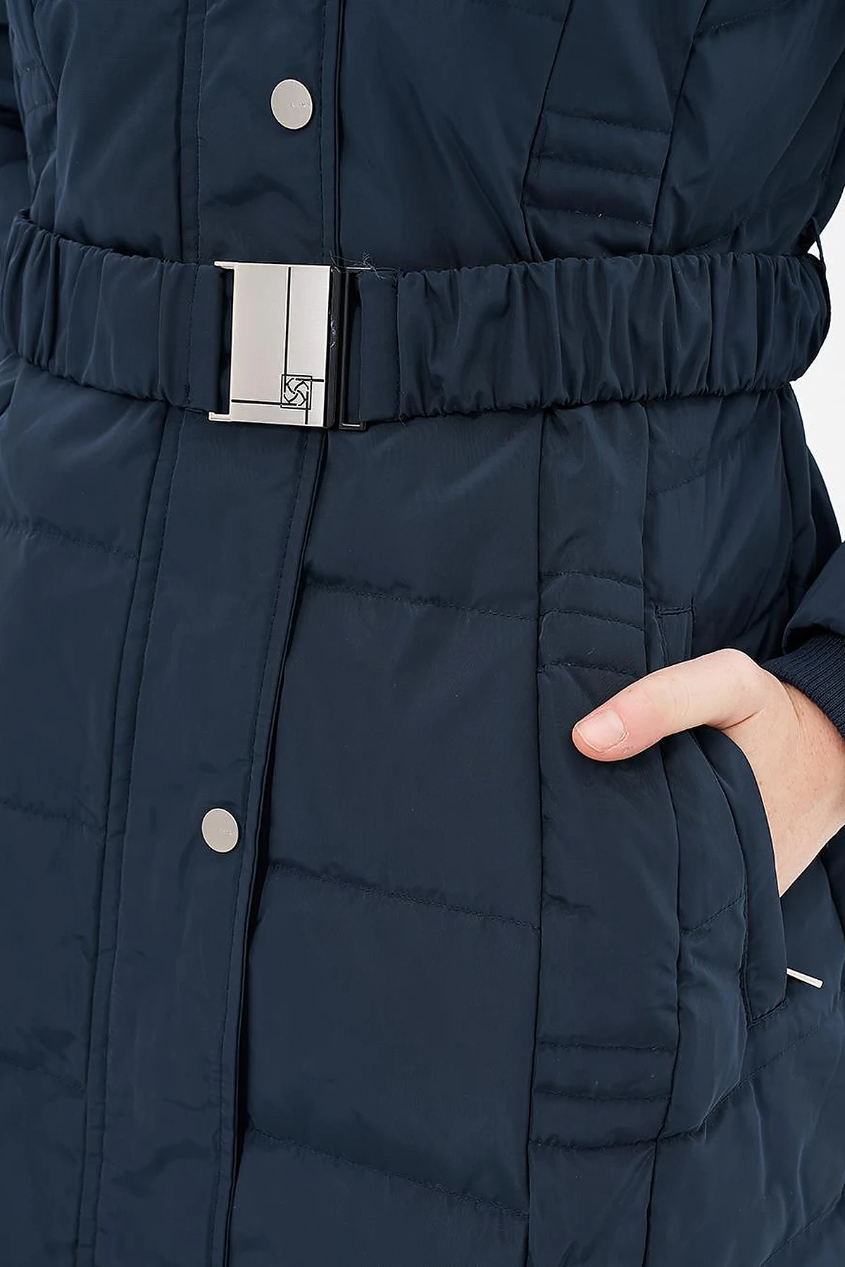 Belted Goose Feather Filled Coat Navy Blue