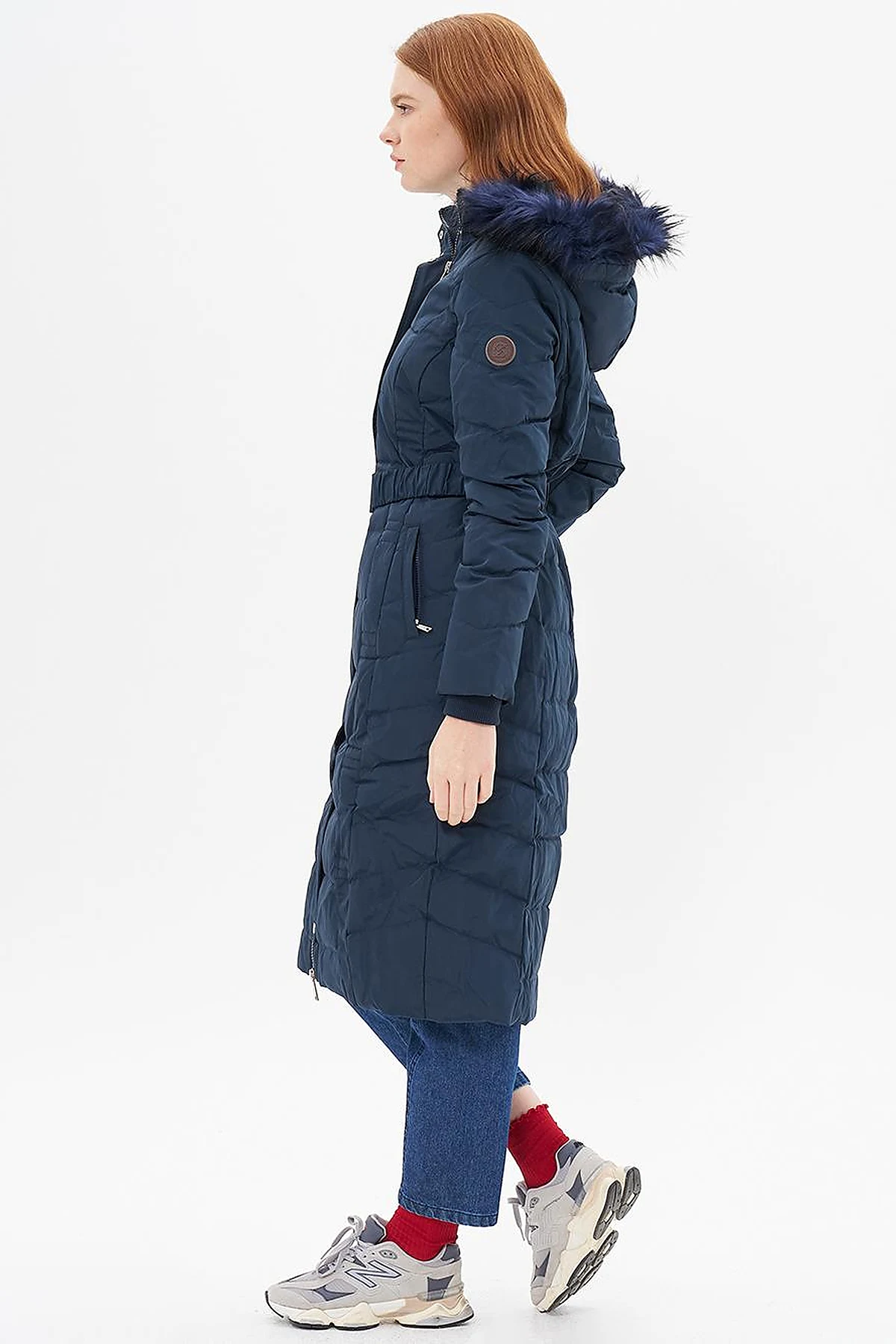 Belted Goose Feather Filled Coat Navy Blue
