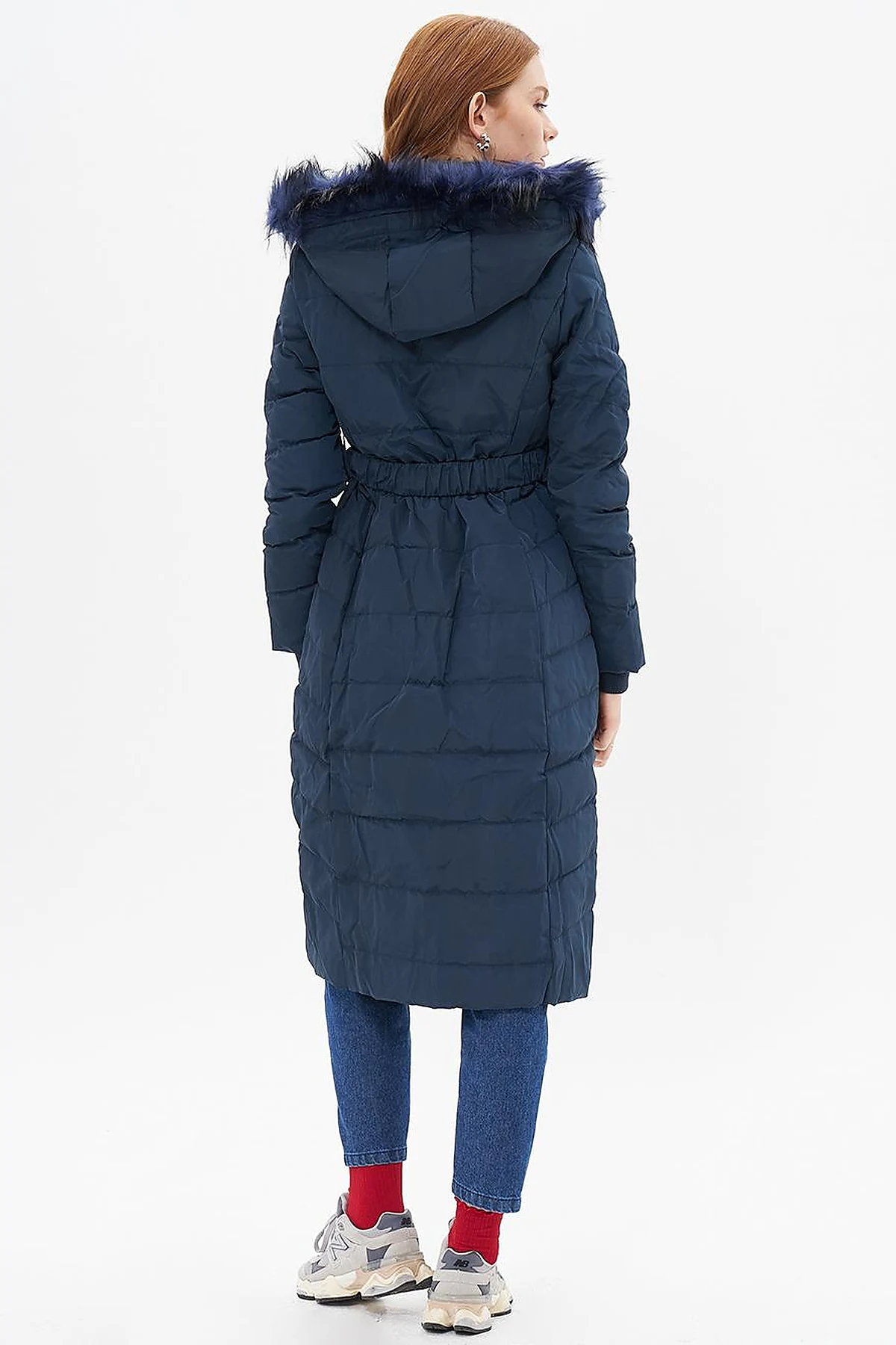 Belted Goose Feather Filled Coat Navy Blue