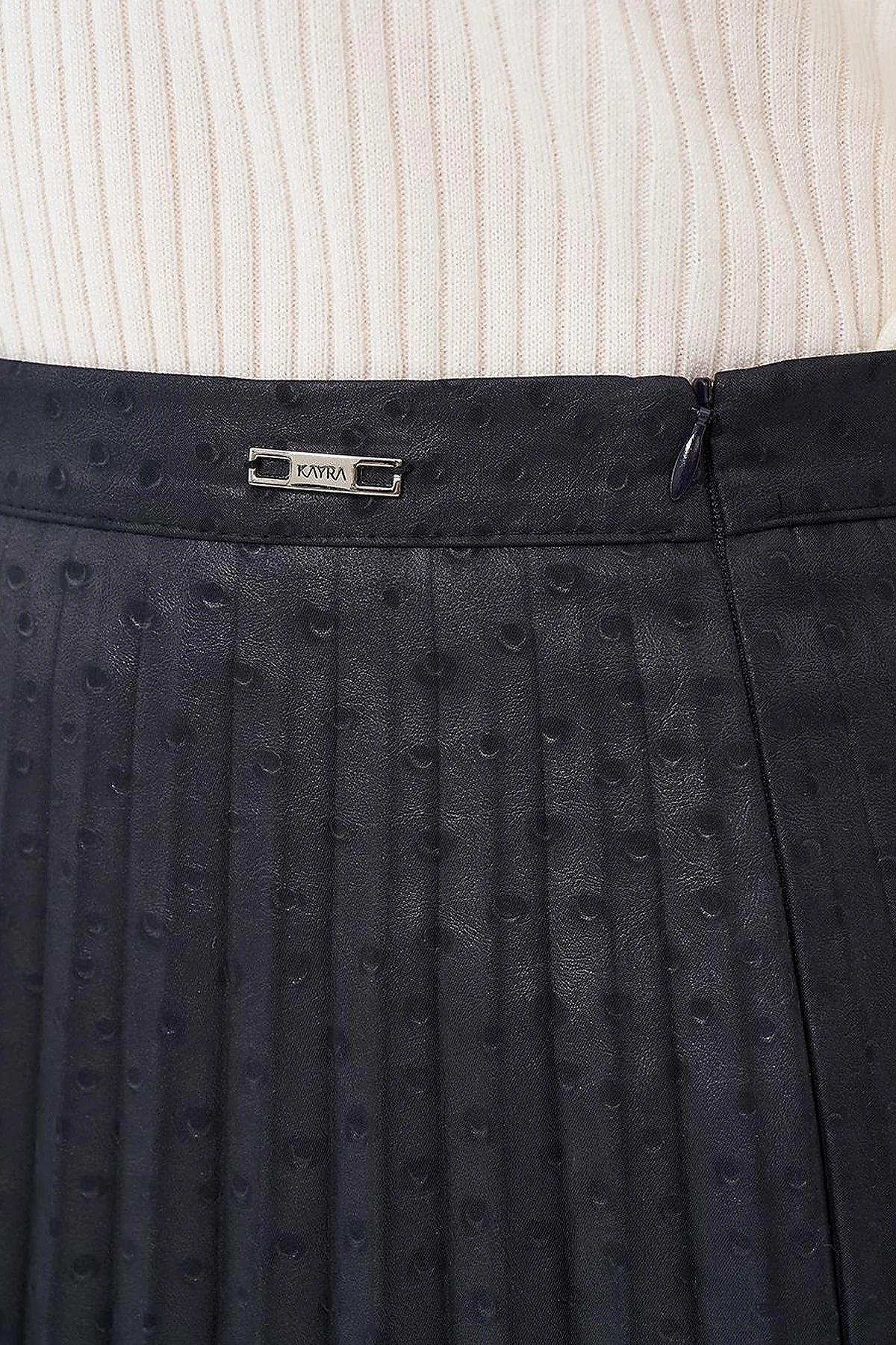 Polka Dot Patterned Pleated Skirt Navy Blue