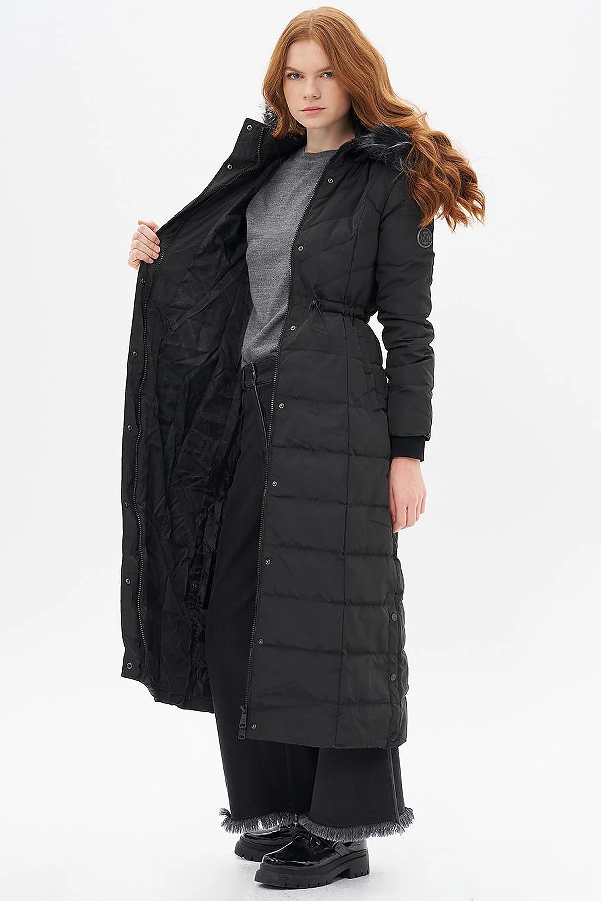 Faux Fur Down Coat Black