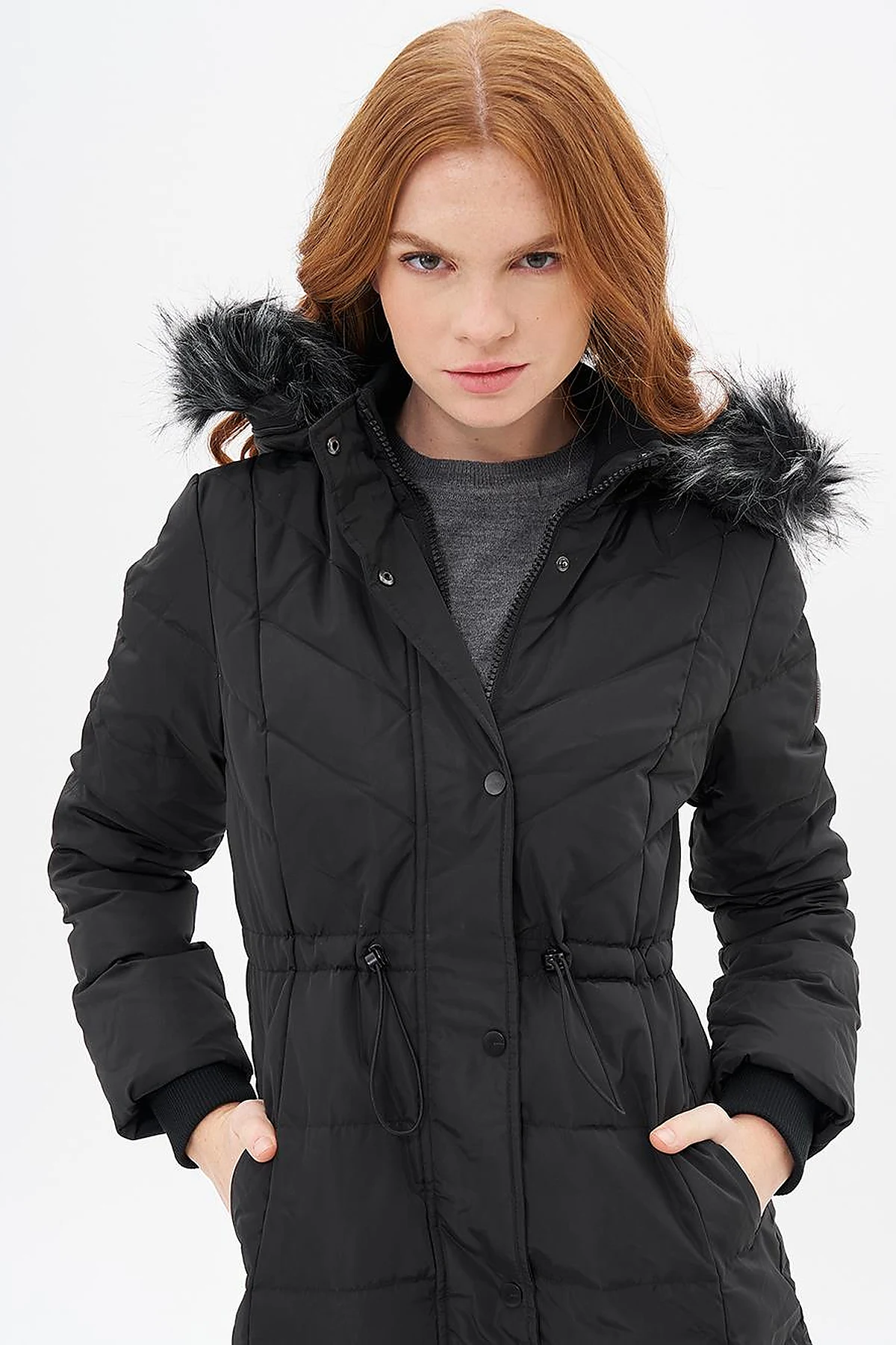 Faux Fur Down Coat Black