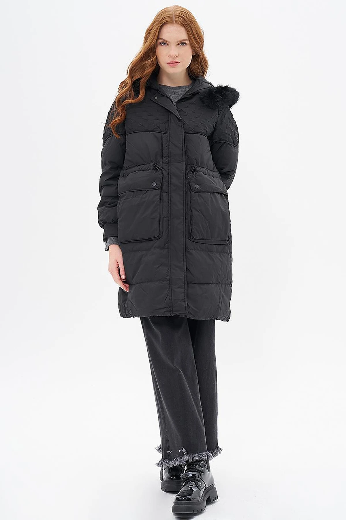 Black Faux Fur Down Jacket