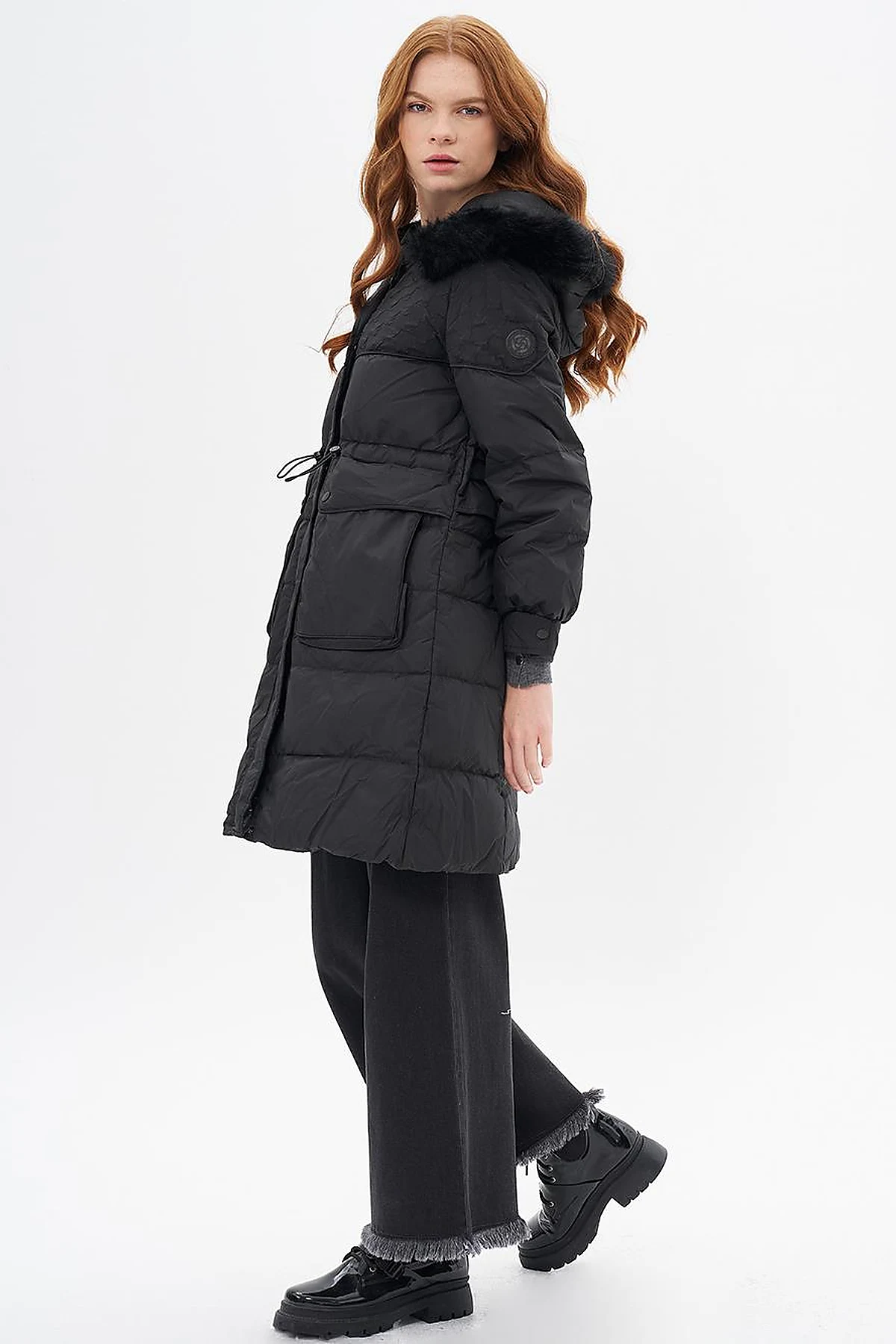 Black Faux Fur Down Jacket