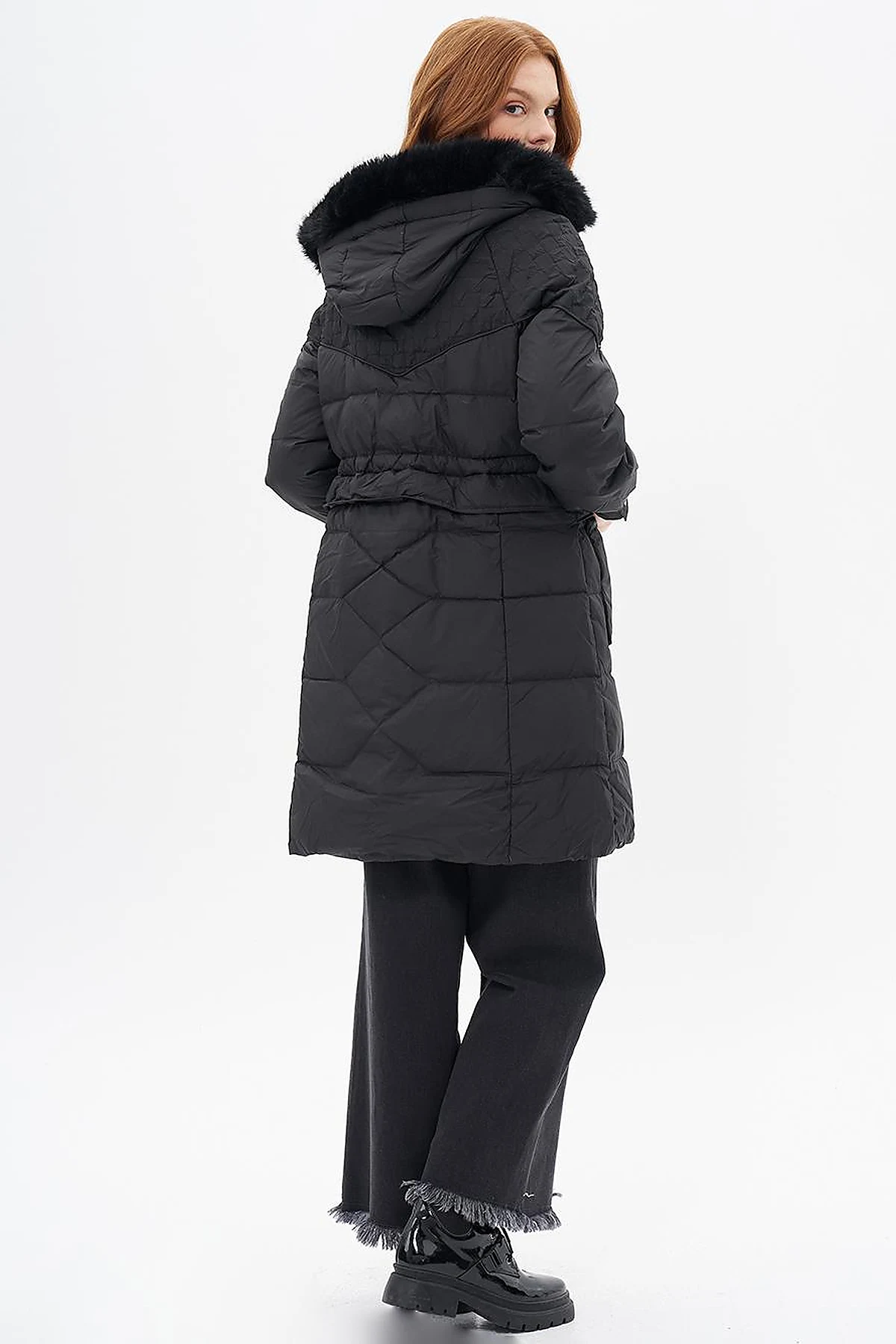 Black Faux Fur Down Jacket