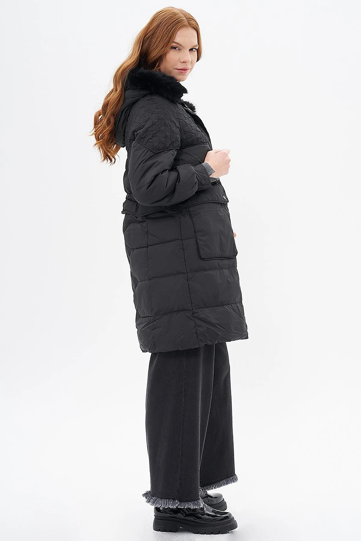 Black Faux Fur Down Jacket