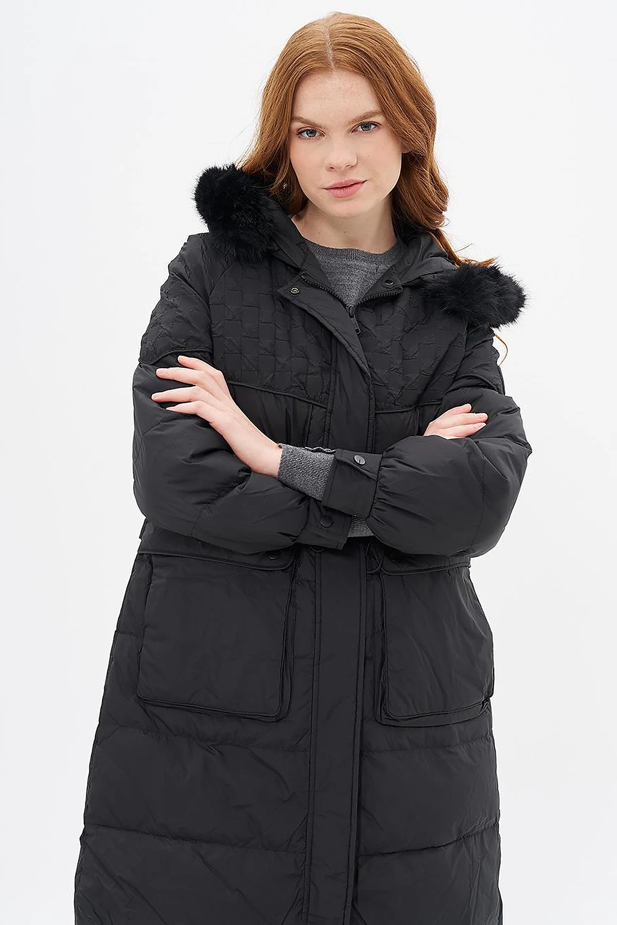Black Faux Fur Down Jacket