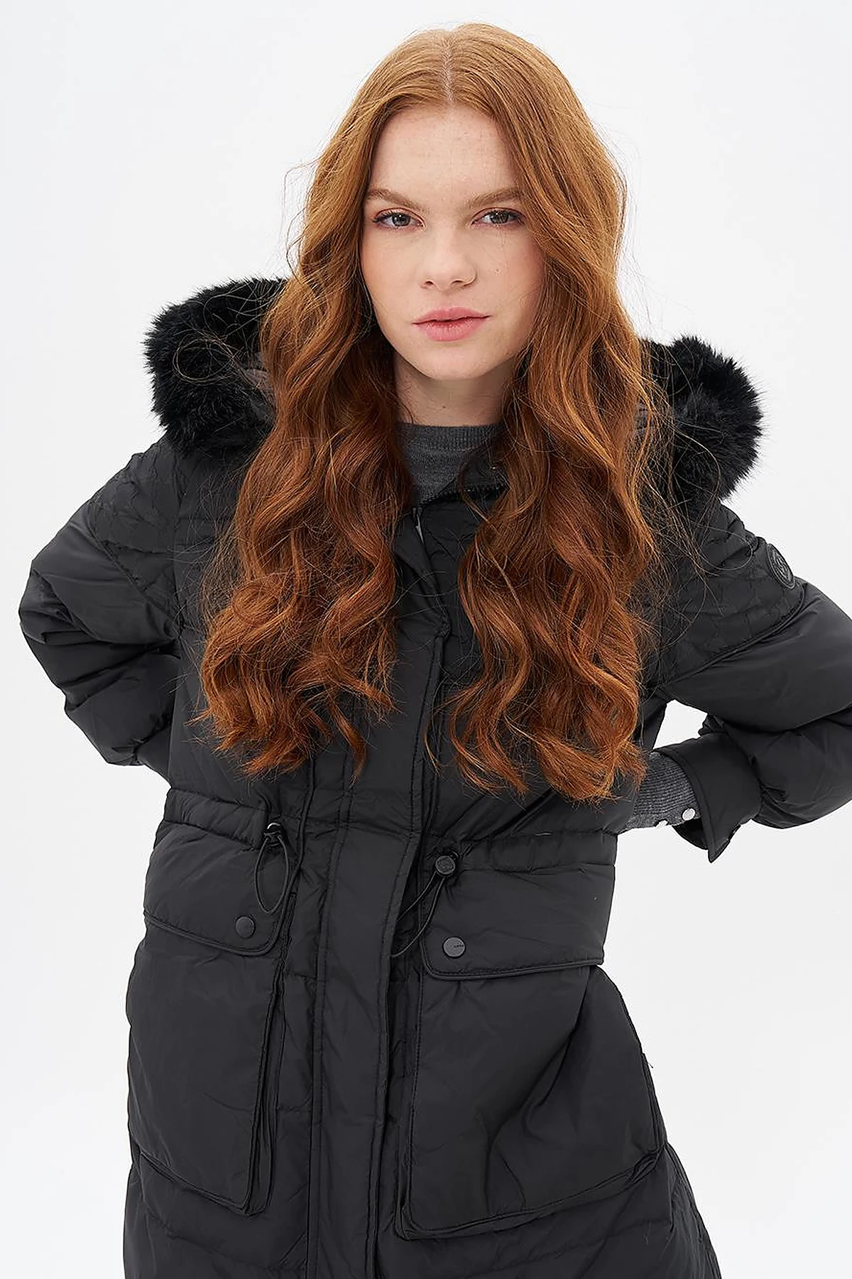 Black Faux Fur Down Jacket