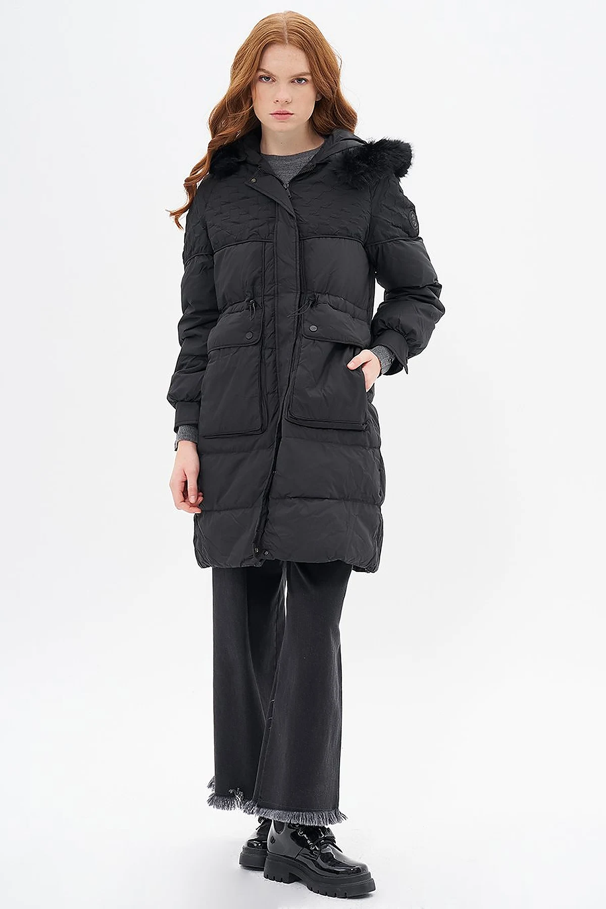 Black Faux Fur Down Jacket