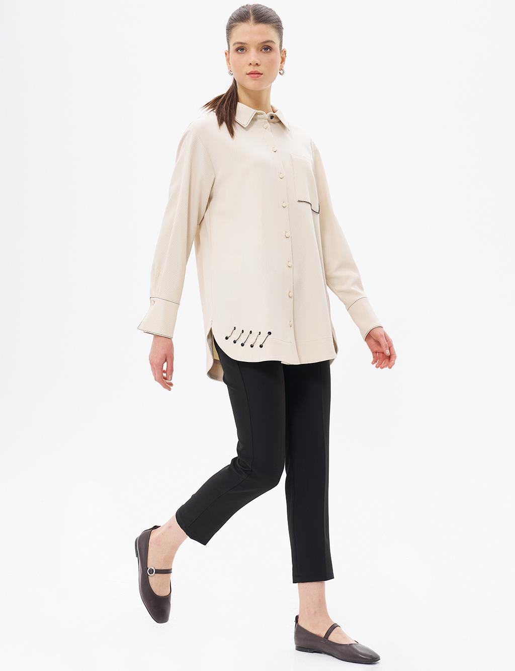 Point Stitched Stone Embroidered Jacket Cream