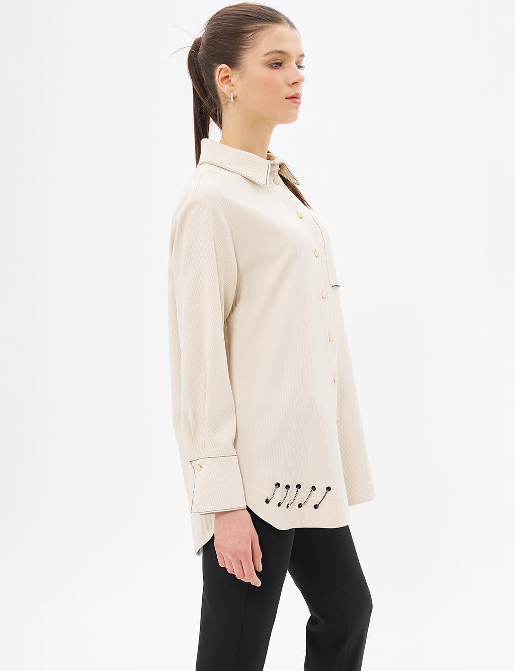 Point Stitched Stone Embroidered Jacket Cream