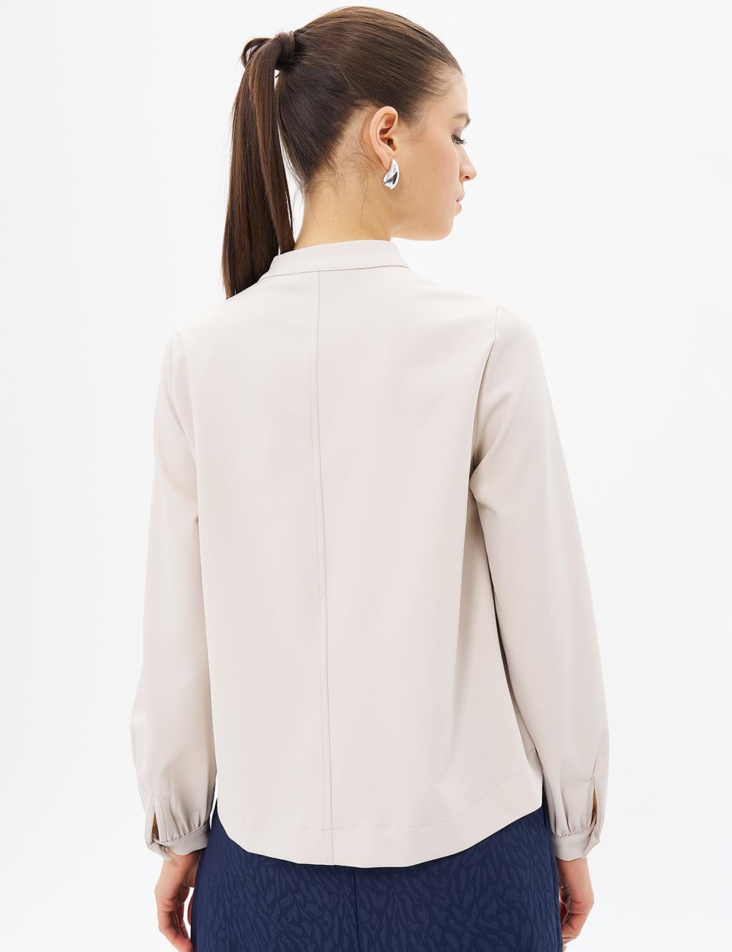 Button Detailed Mandarin Collar Blouse Stone