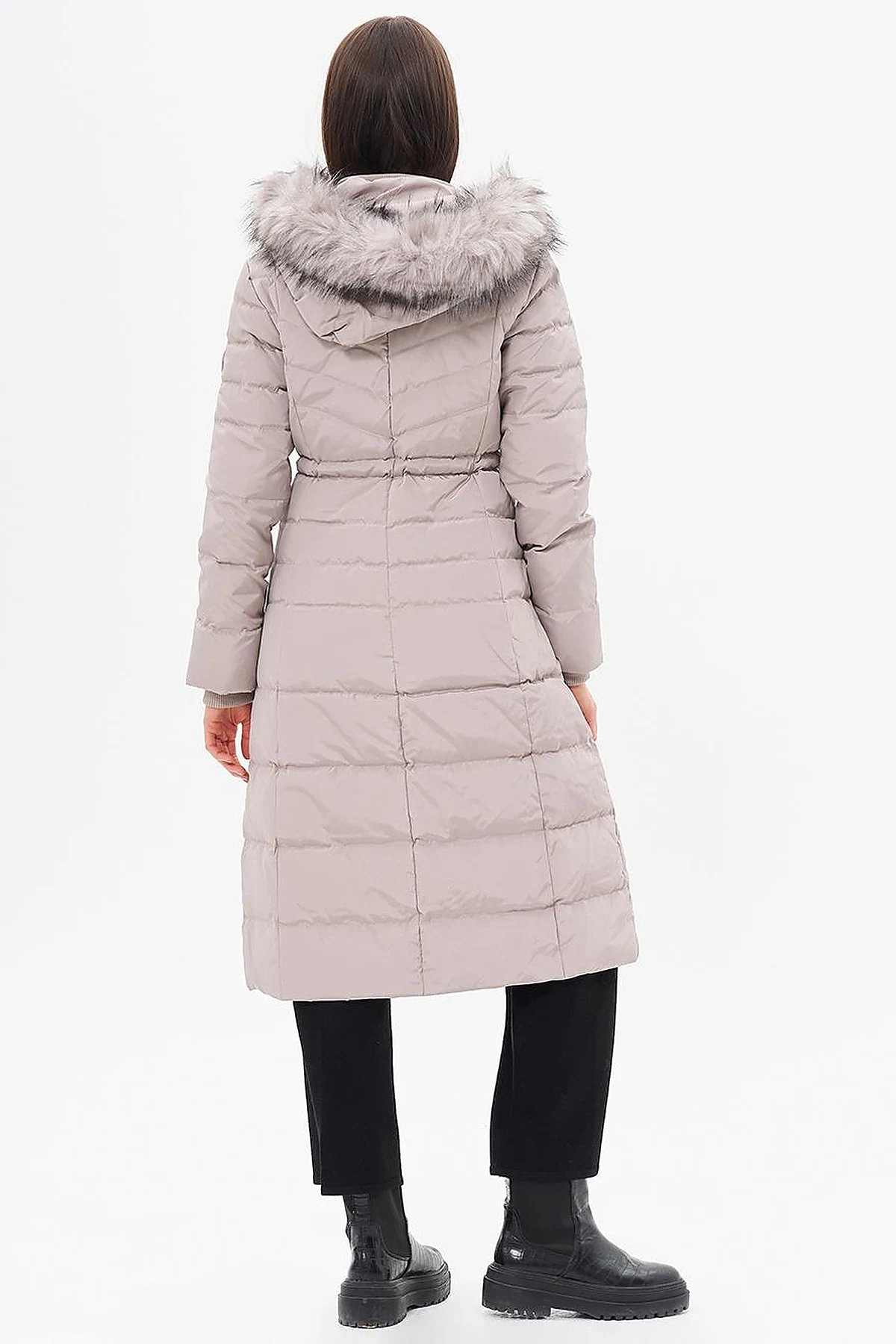Goose Feather Filled Waist Drawstring Coat Stone