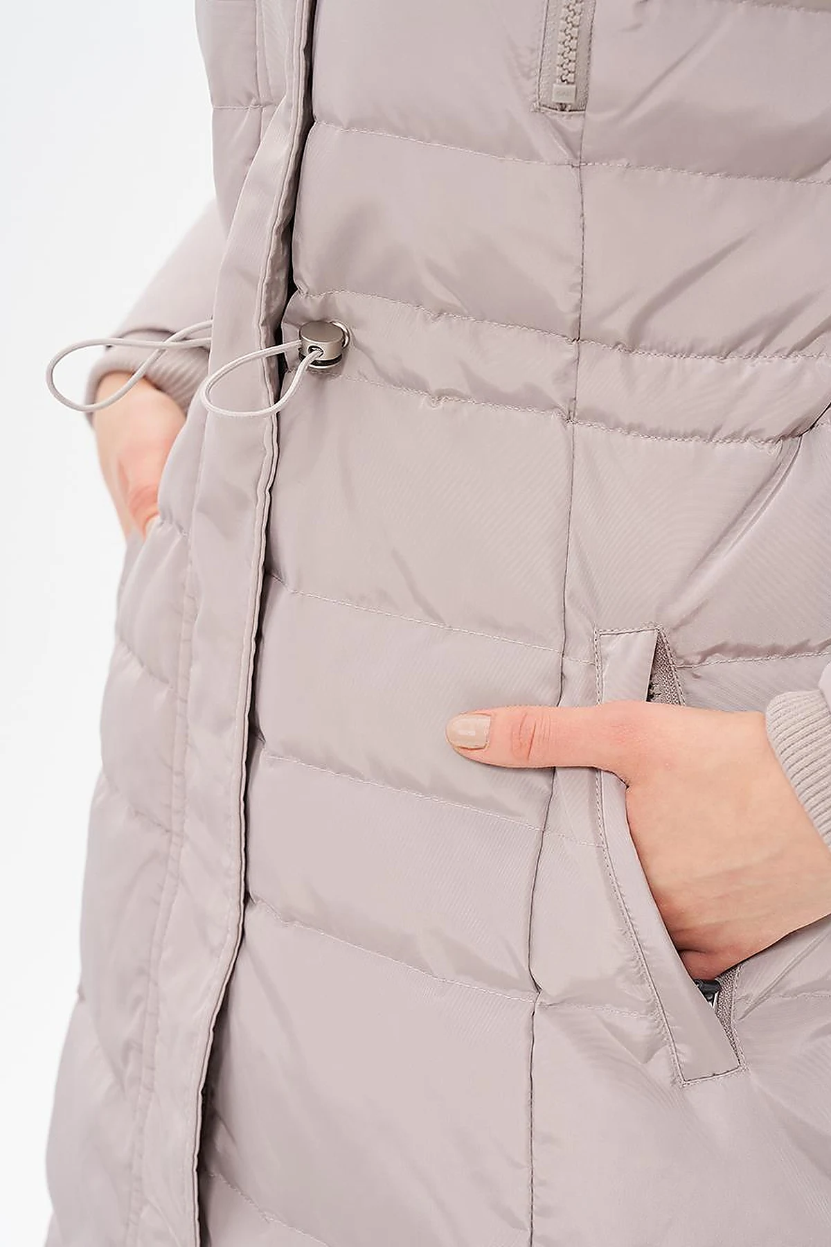 Goose Feather Filled Waist Drawstring Coat Stone