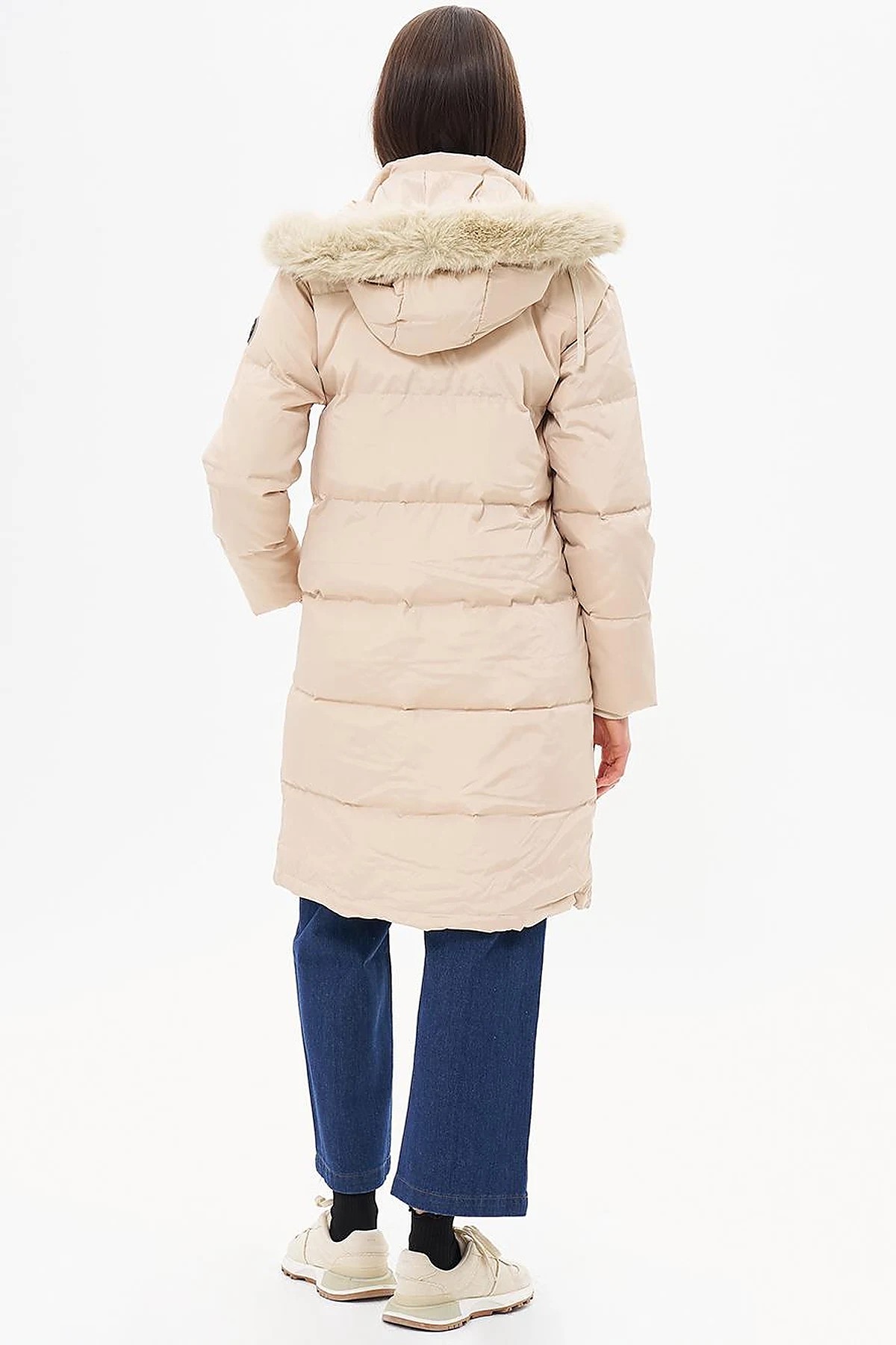 Goose Feather Filled Hooded Coat Cream