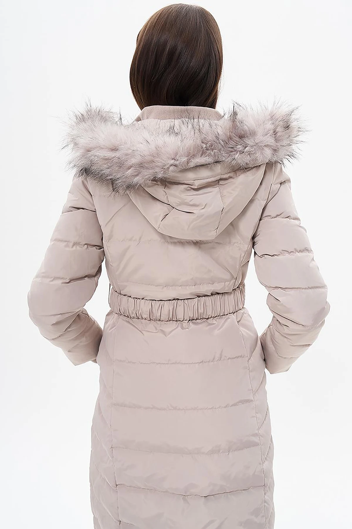Belted Goose Feather Filled Coat Stone