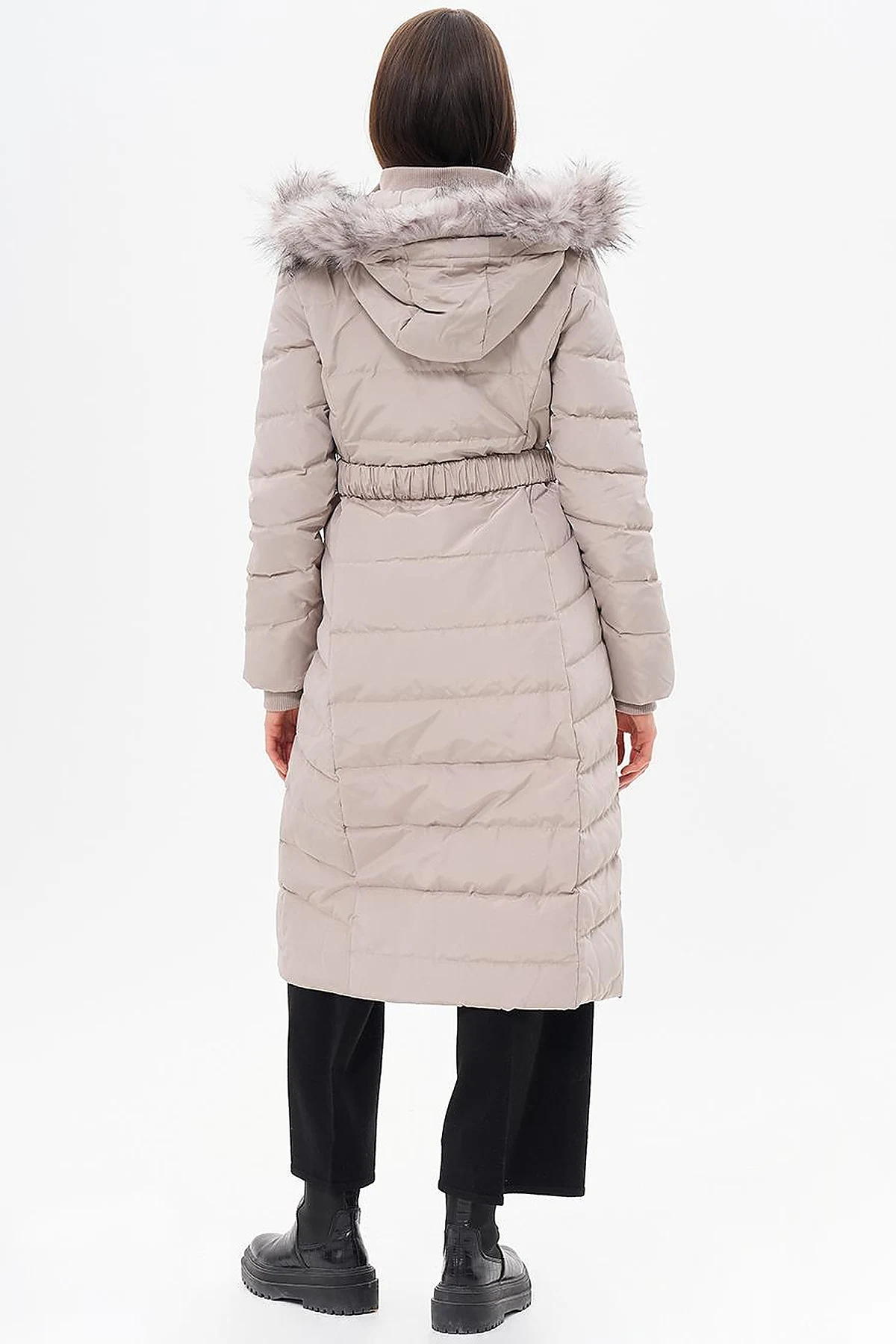 Belted Goose Feather Filled Coat Stone