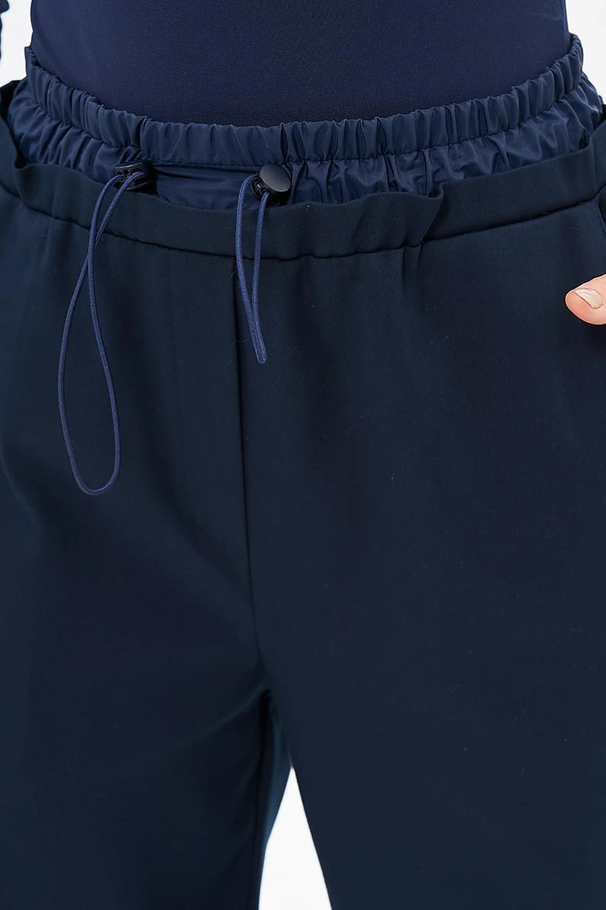 Waist Elastic Garnished Trousers Dark Navy Blue
