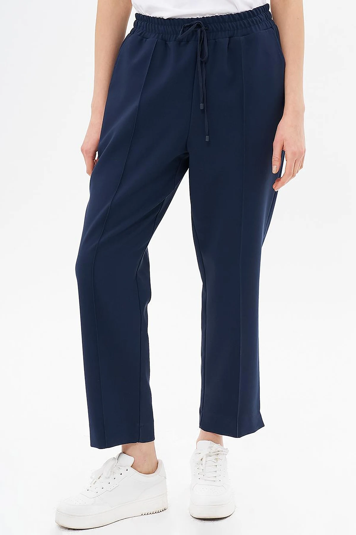 Carrot Trousers with Slit Legs Dark Navy Blue