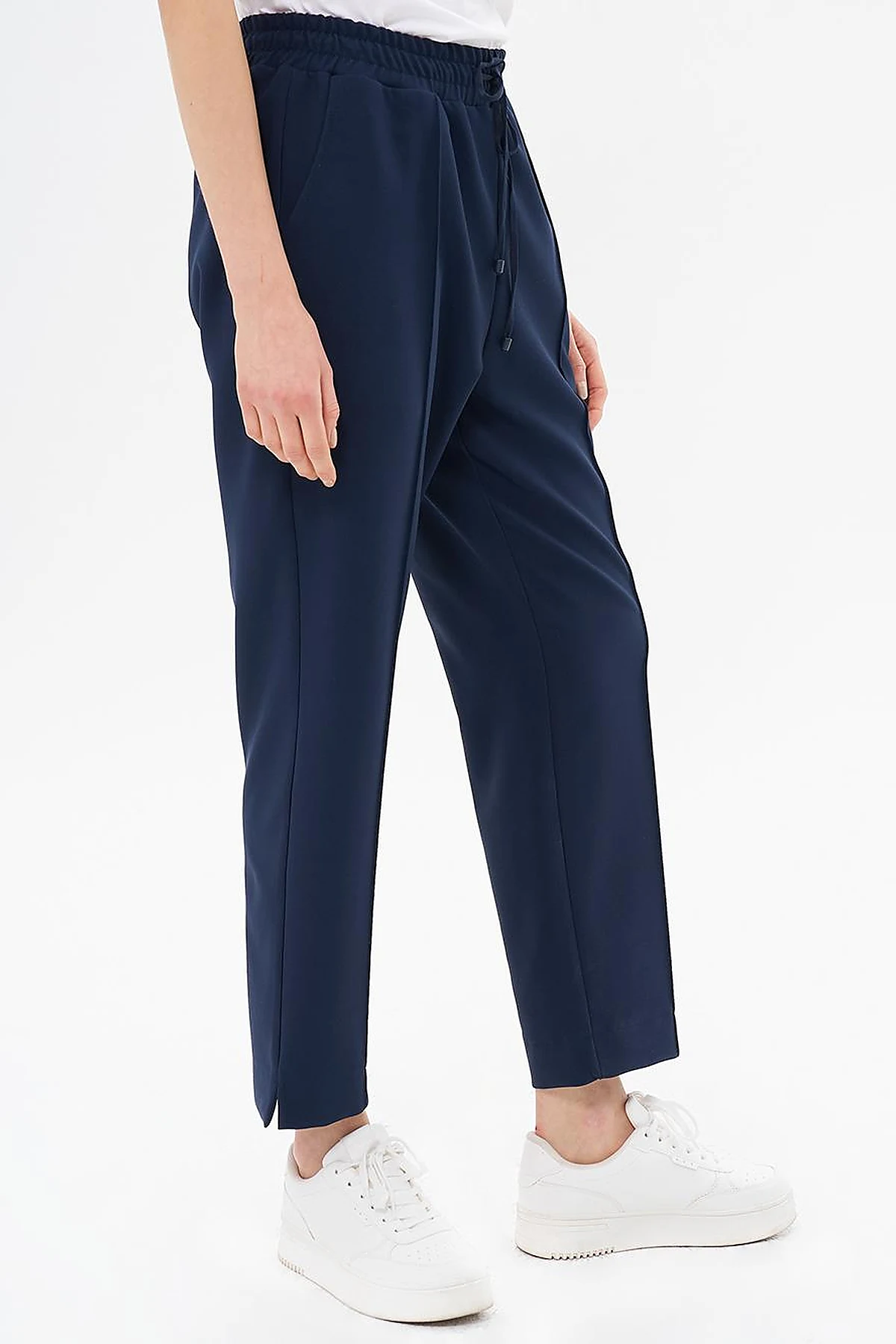 Carrot Trousers with Slit Legs Dark Navy Blue