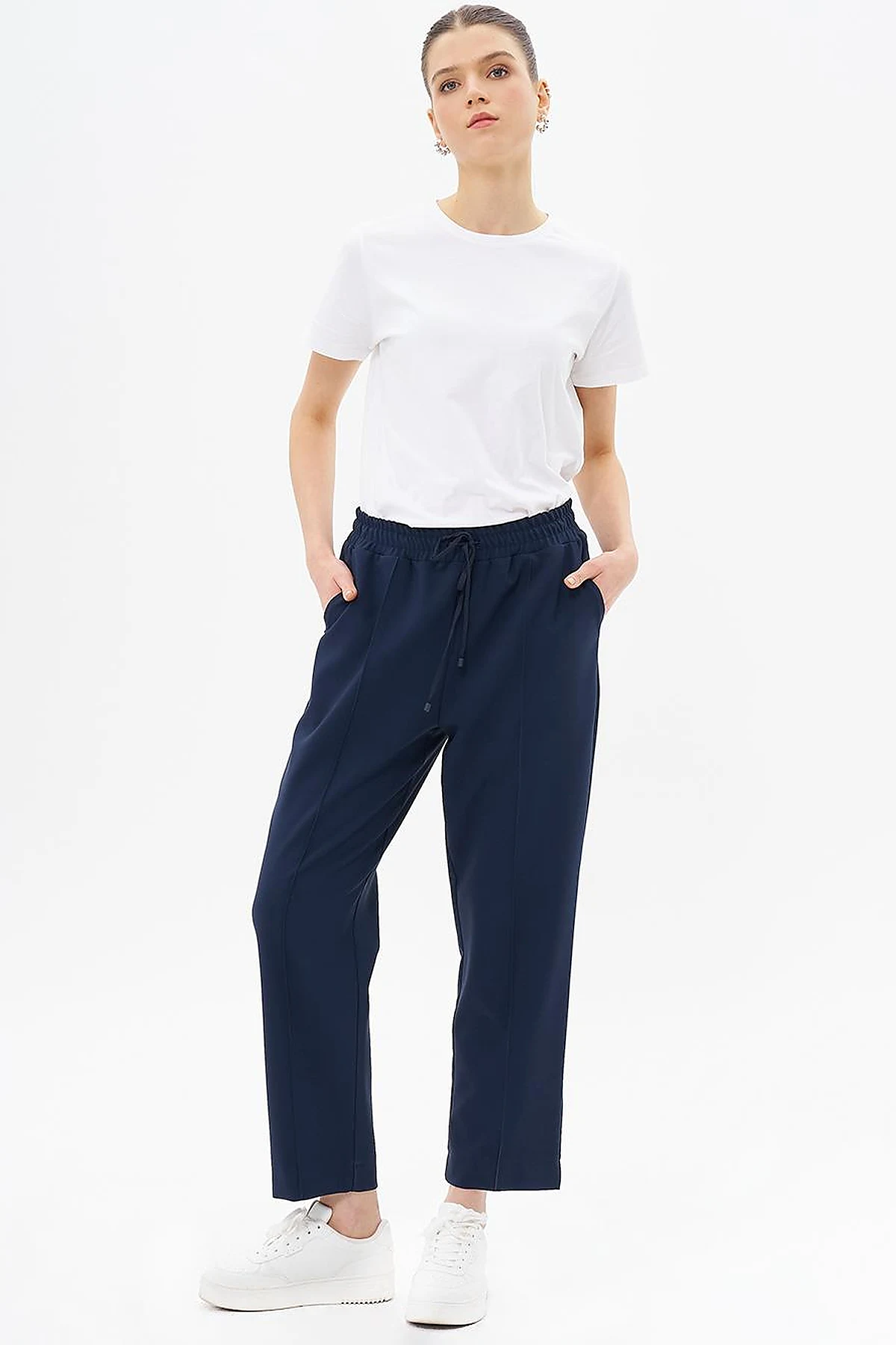 Carrot Trousers with Slit Legs Dark Navy Blue