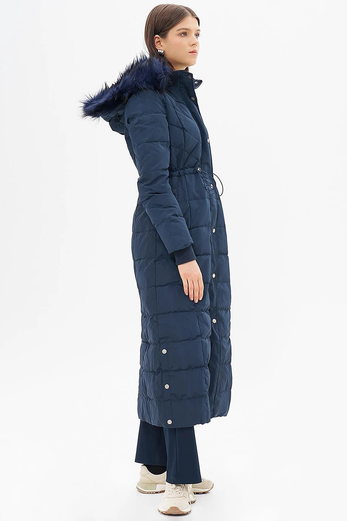 Faux Fur Goose Feather Coat Navy Blue