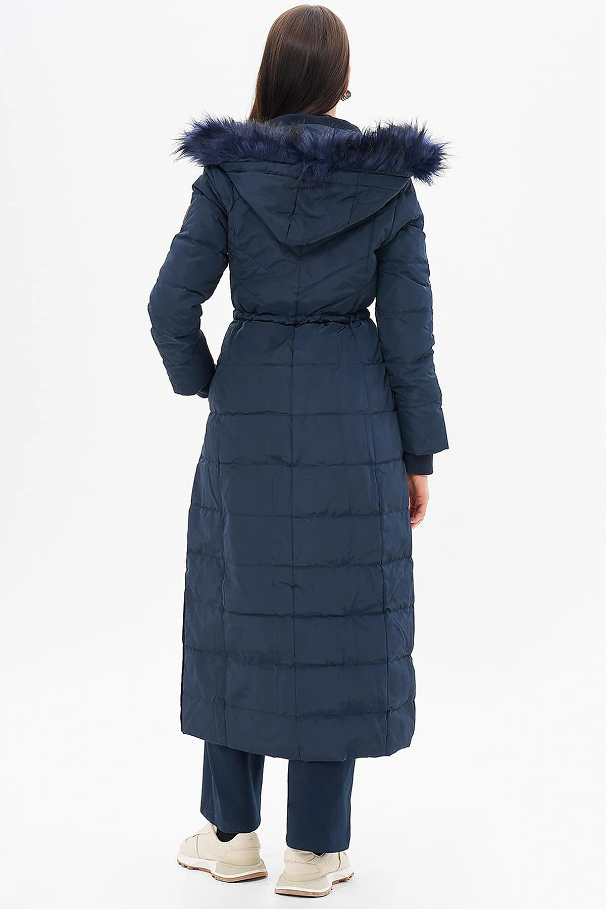 Faux Fur Goose Feather Coat Navy Blue