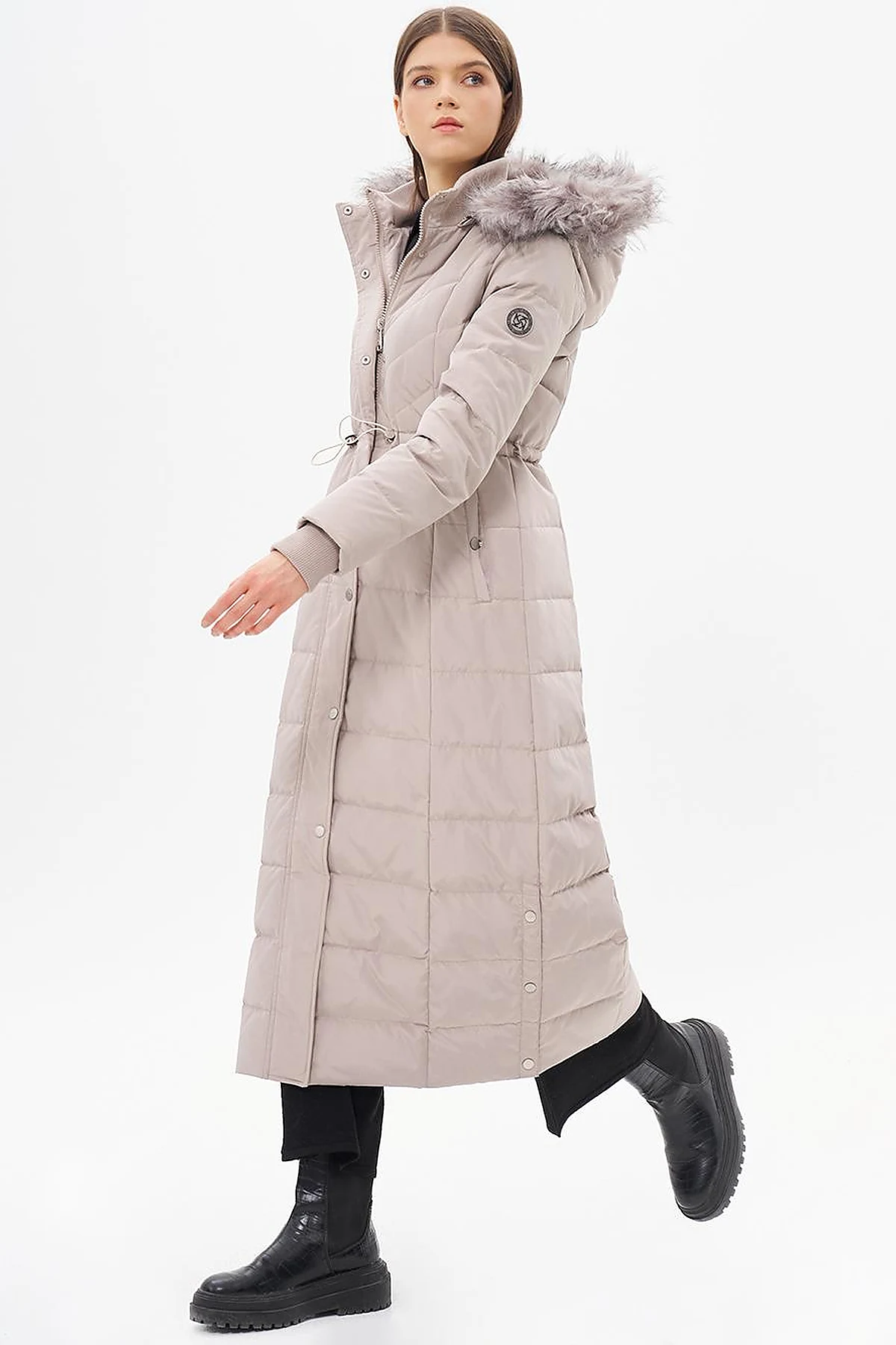 Faux Fur Goose Feather Coat Stone