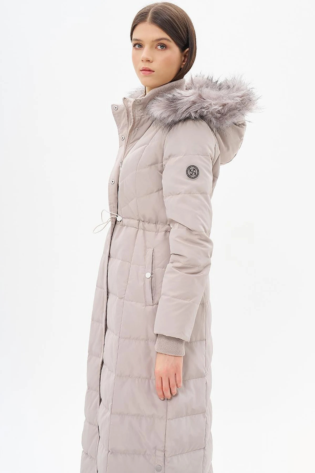 Faux Fur Goose Feather Coat Stone