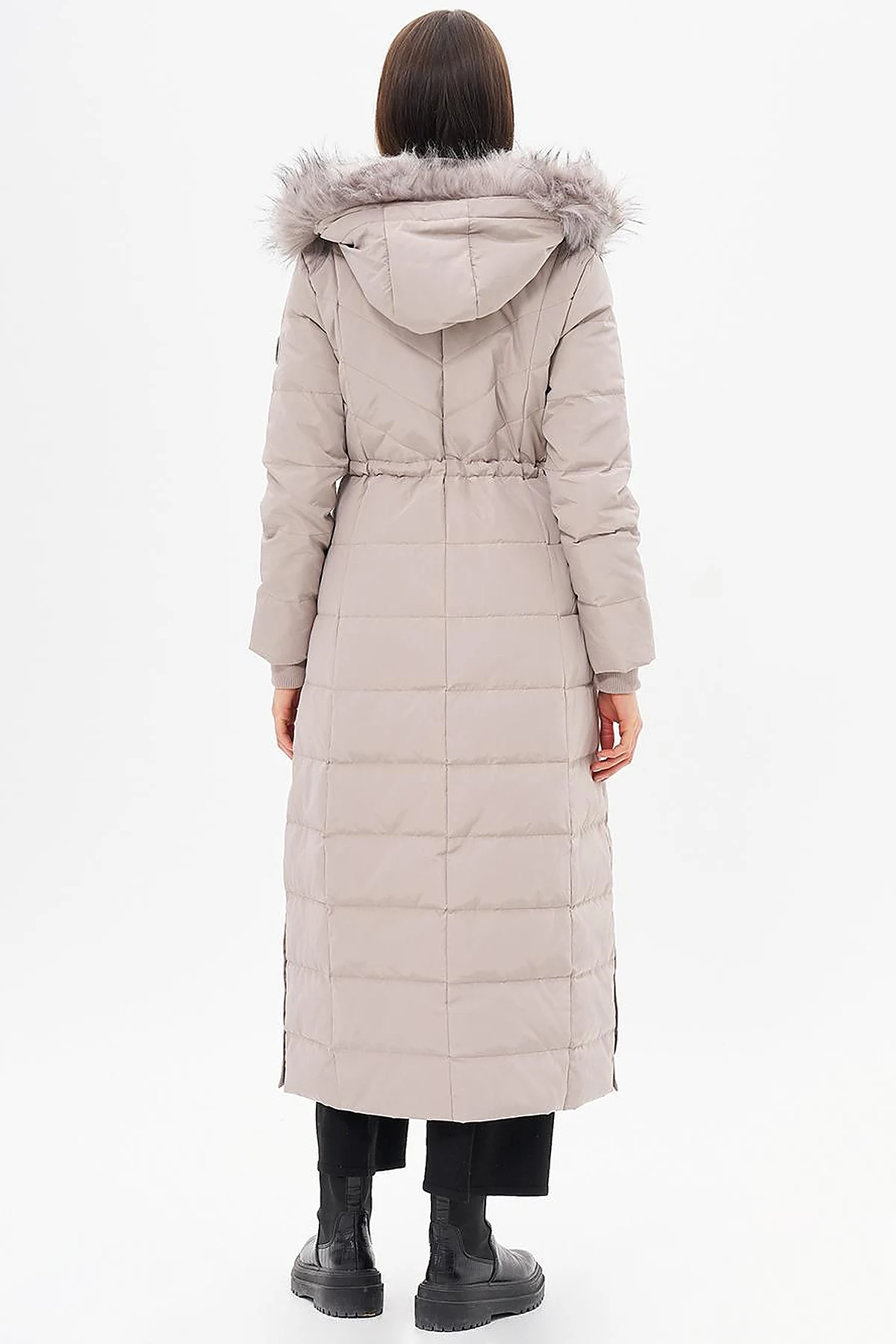 Faux Fur Goose Feather Coat Stone